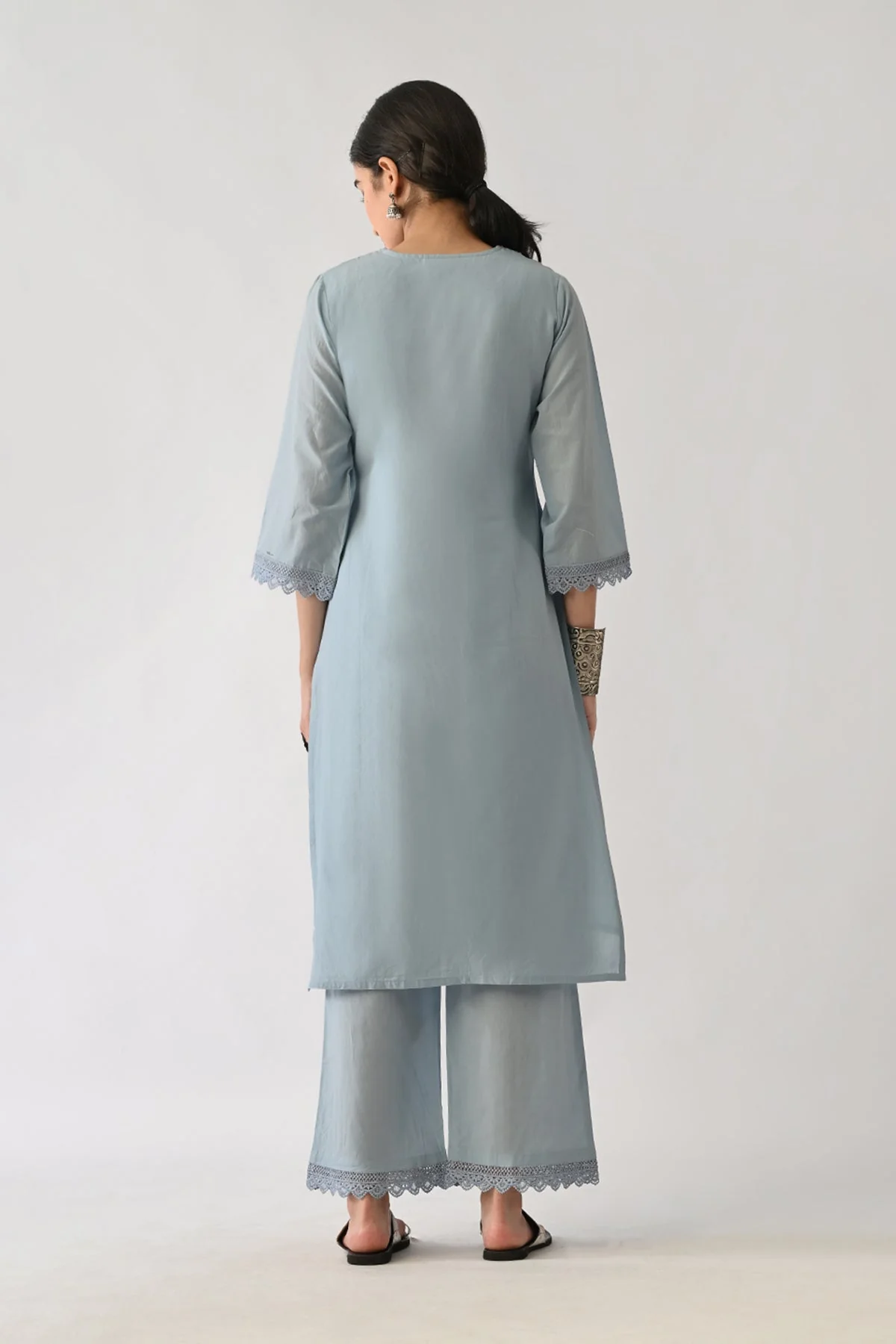 Blue Embroidered Kurta 2 Pcs Set - Image 5