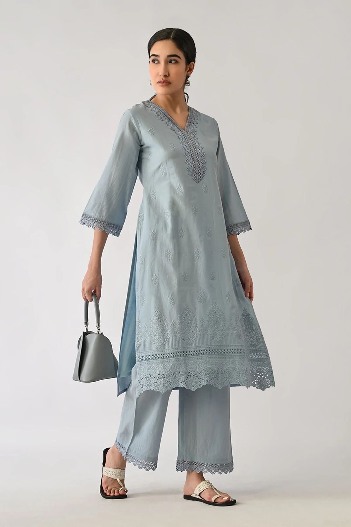 Blue Embroidered Kurta 2 Pcs Set - Image 7