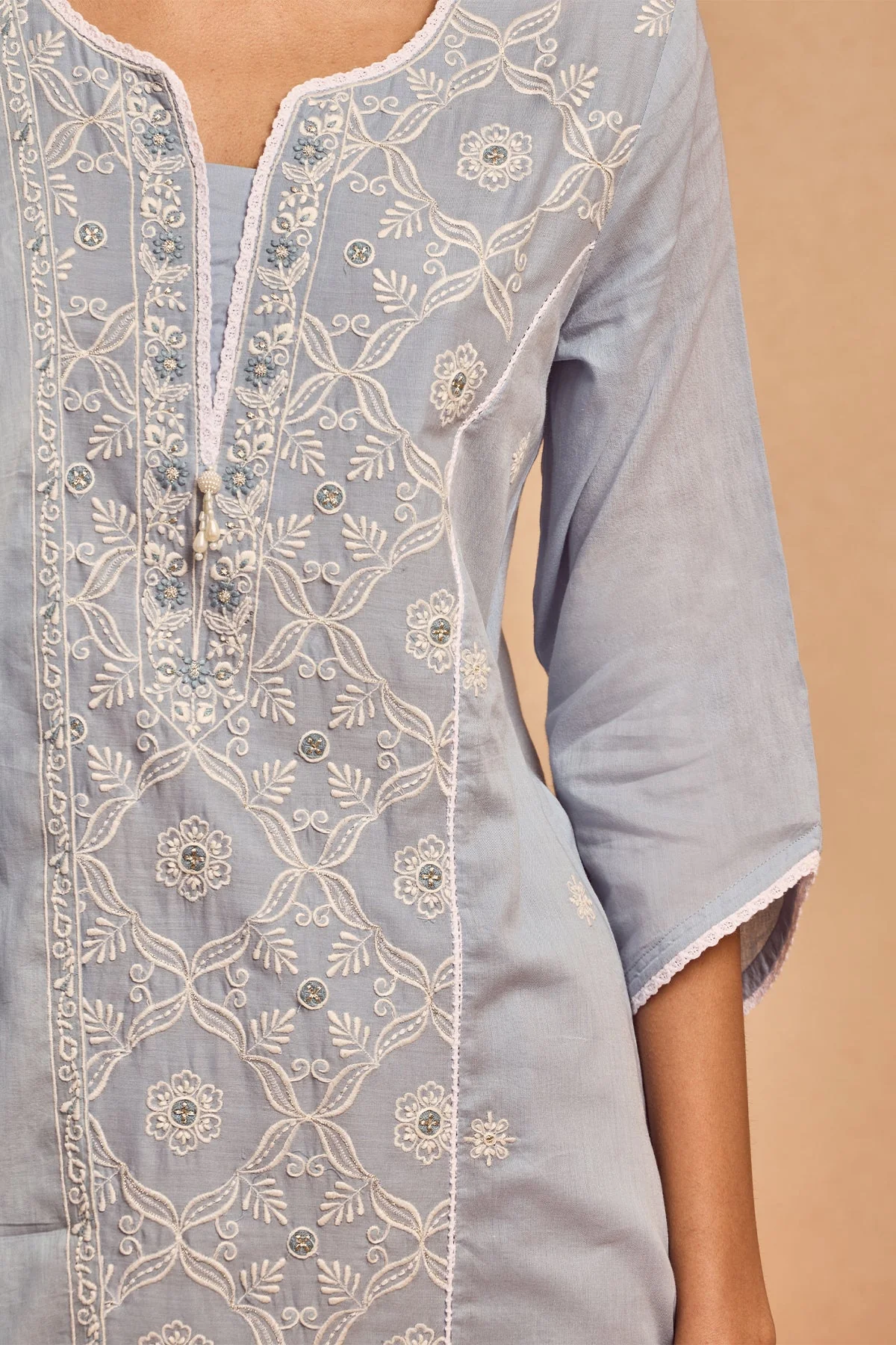 Blue Embroidered Kurta 3 Pcs Set - Image 4