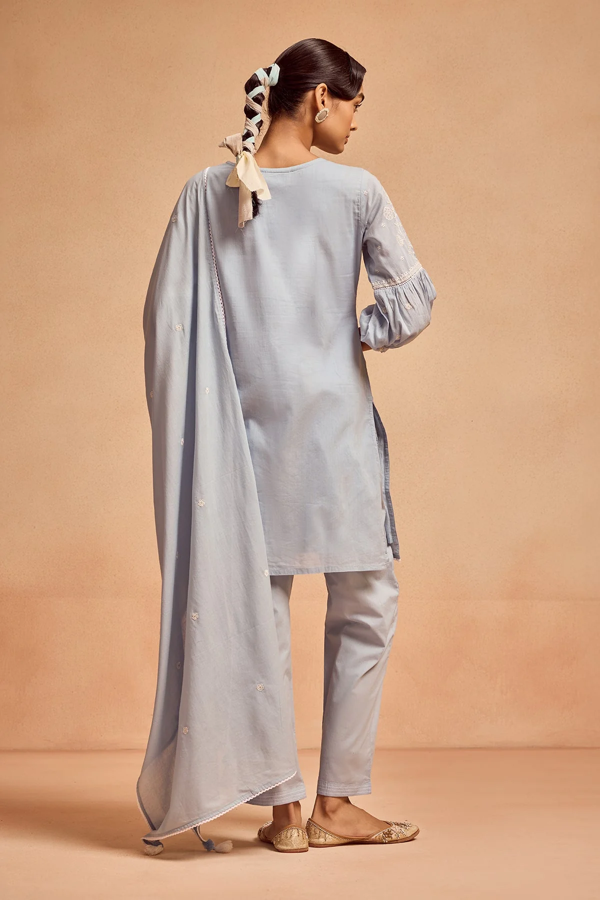 Blue Embroidered Kurta 3 Pcs Set - Image 4