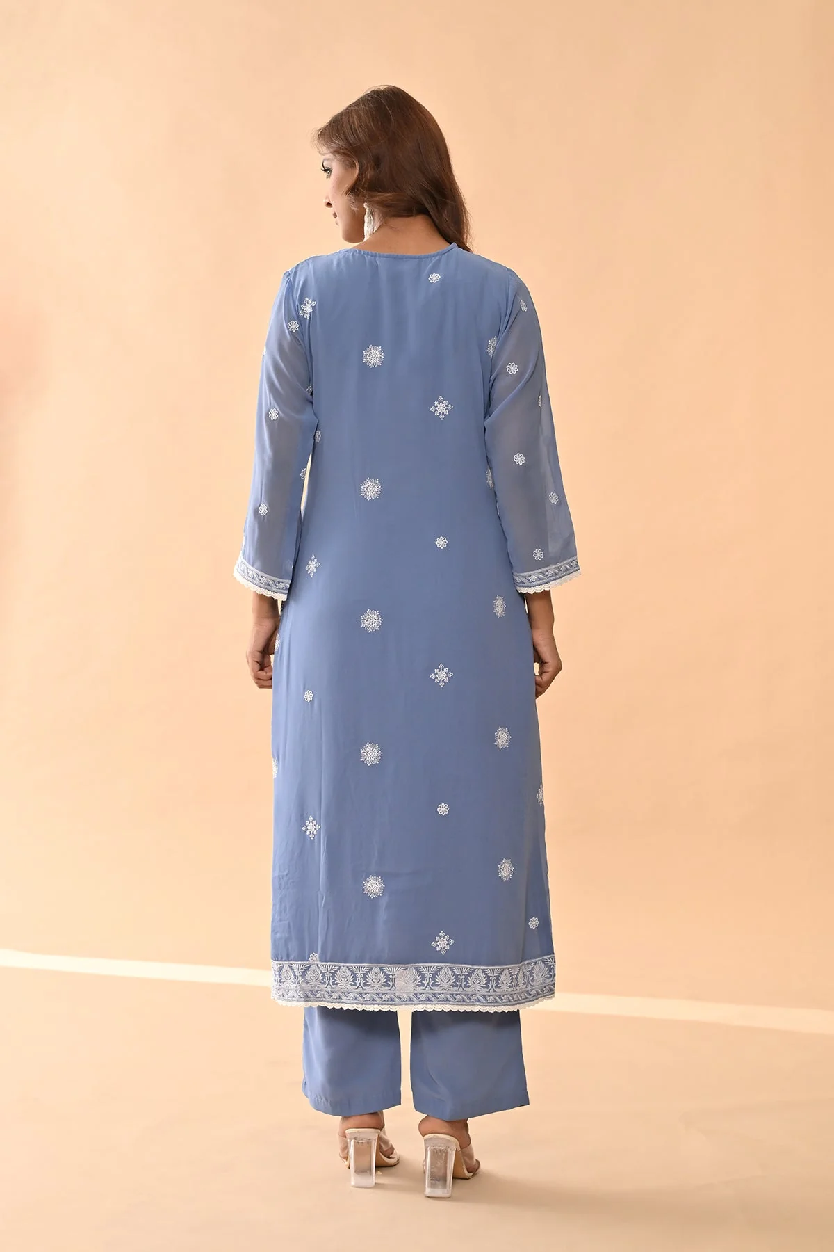 Blue Embroidered Kurta 3 Pcs Set - Image 6