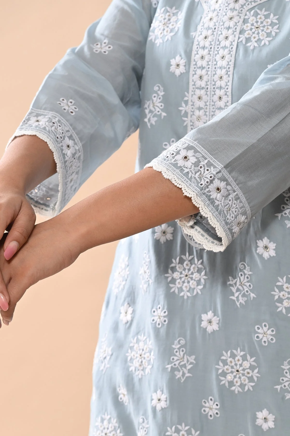 Blue Embroidered Kurta 3 Pcs Set - Image 8