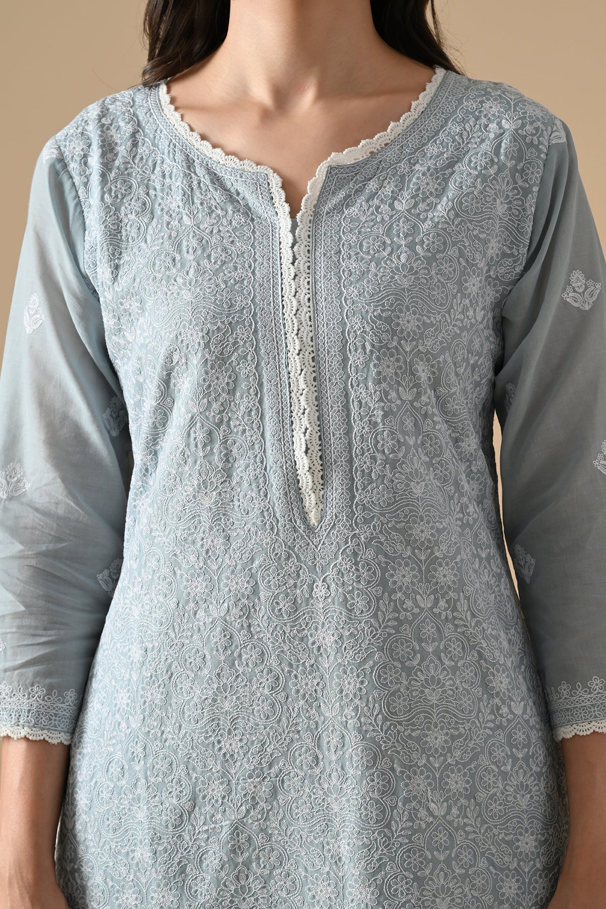 Blue Embroidered Kurta 3 Pcs Set - Image 5