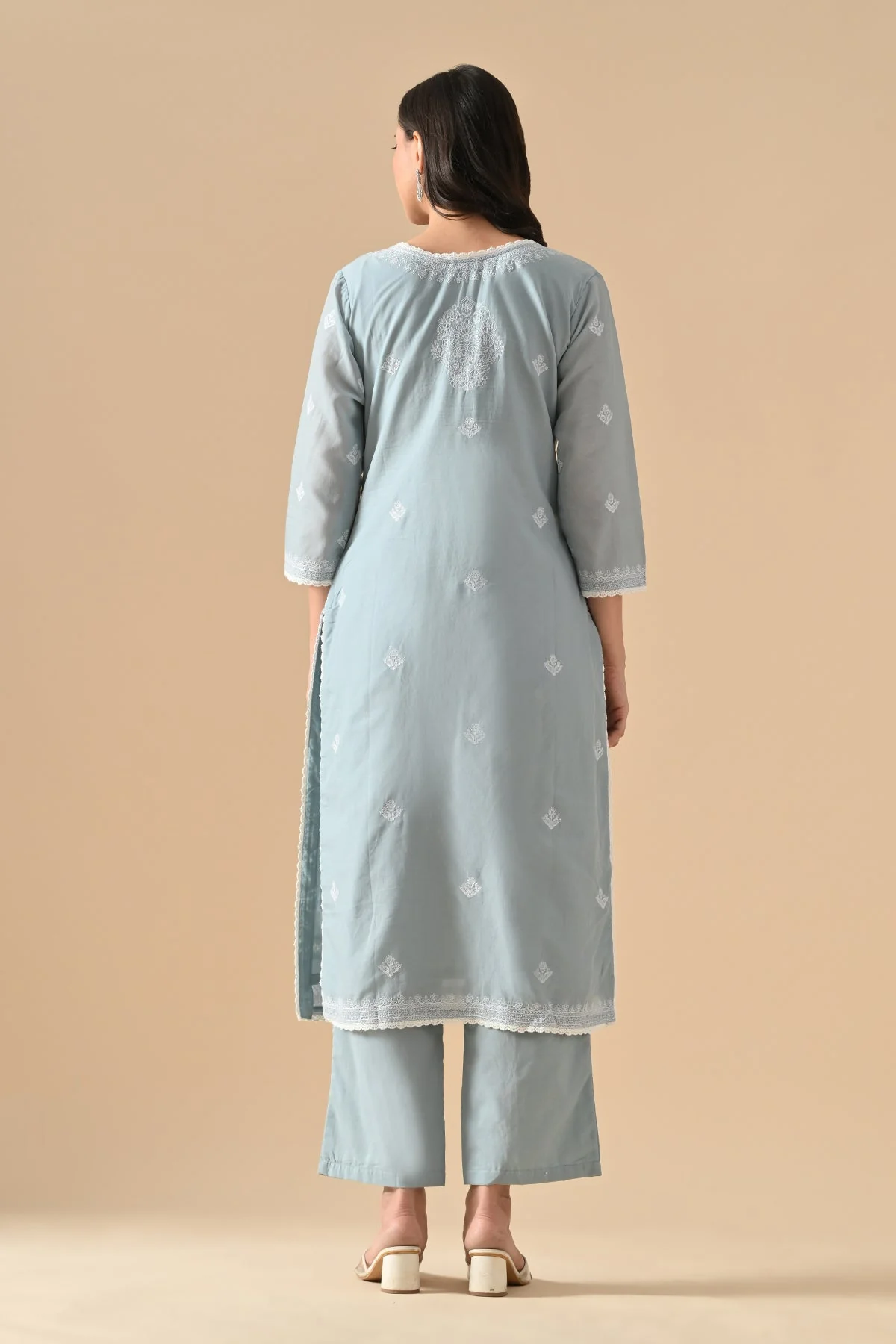 Blue Embroidered Kurta 3 Pcs Set - Image 6