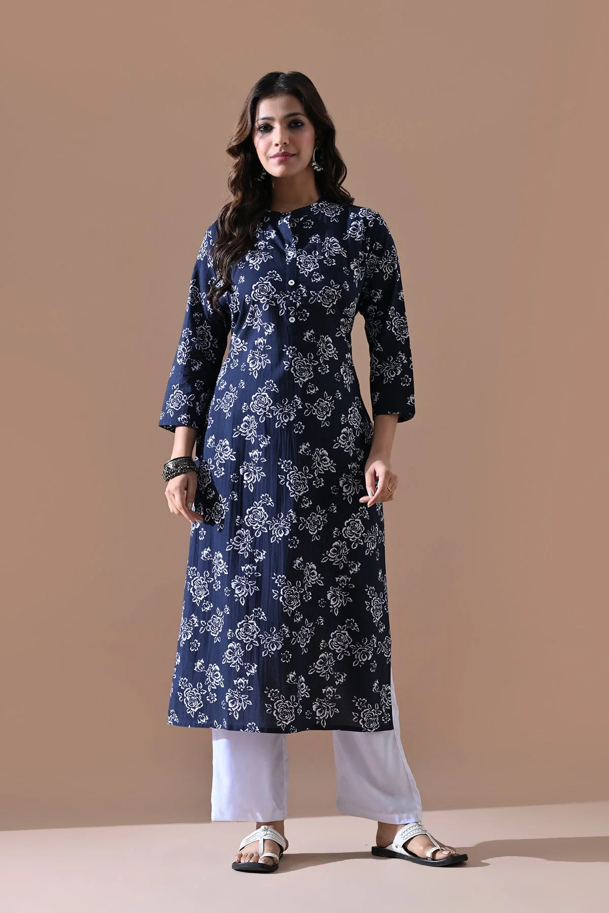 Blue Floral Printed Kurta