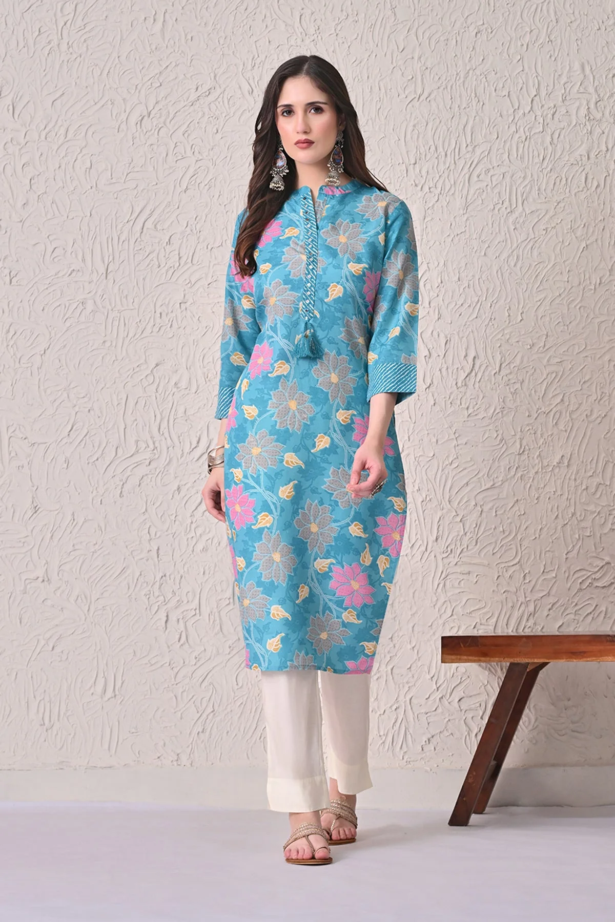 Blue Floral Printed Kurta