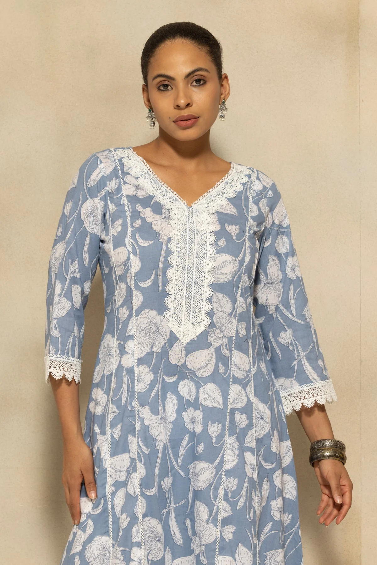 Blue Printed A-line Kurta 2 Pcs Set - Image 3