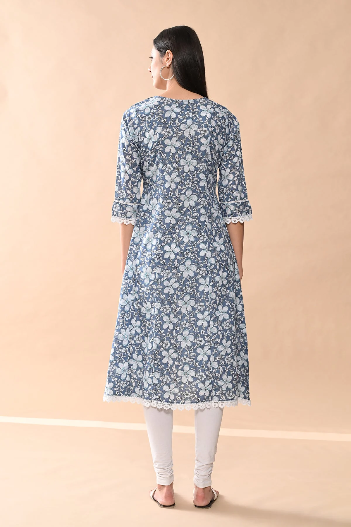 Blue Printed A-line Kurta - Image 5