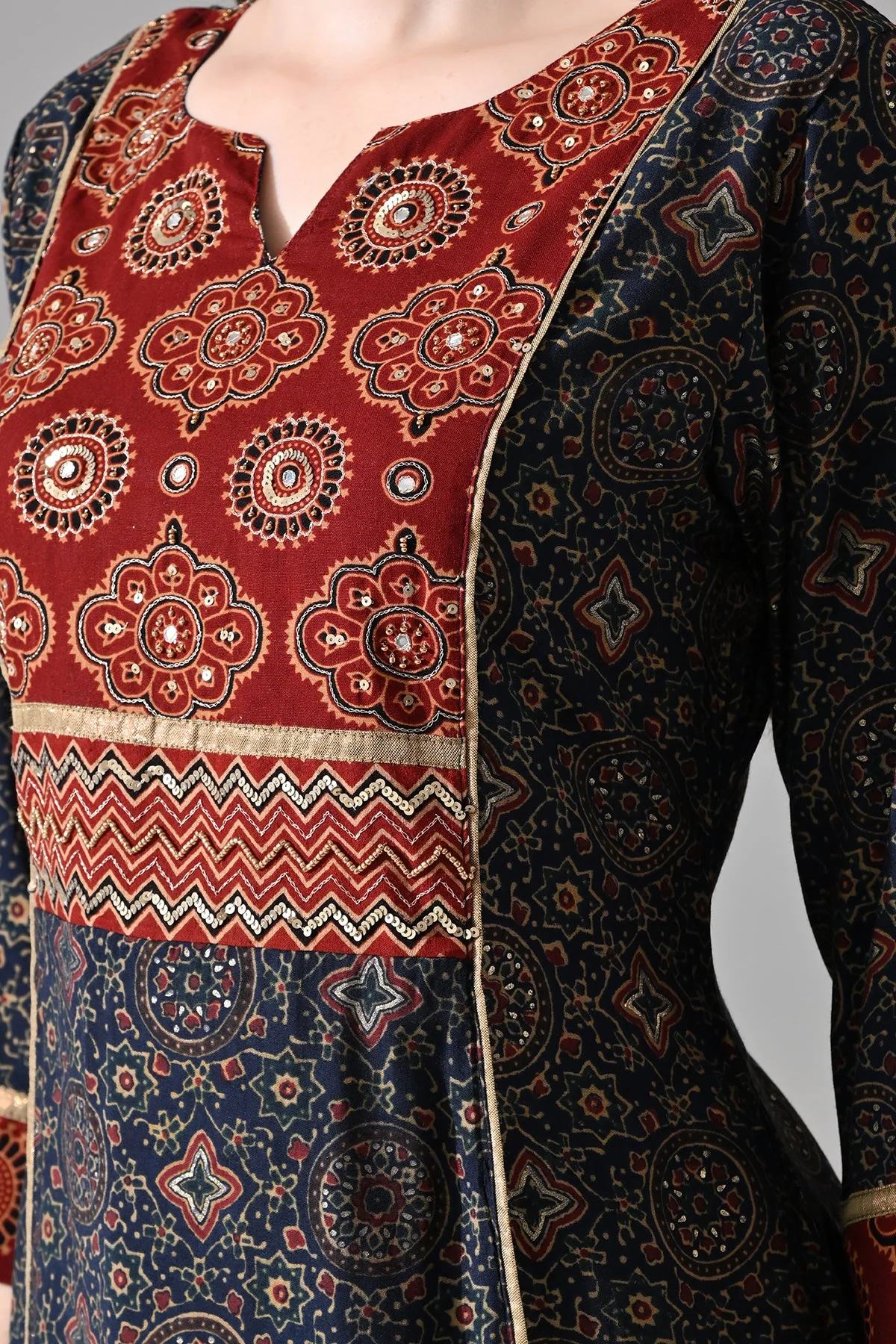 Blue Printed A-line Kurta - Image 5