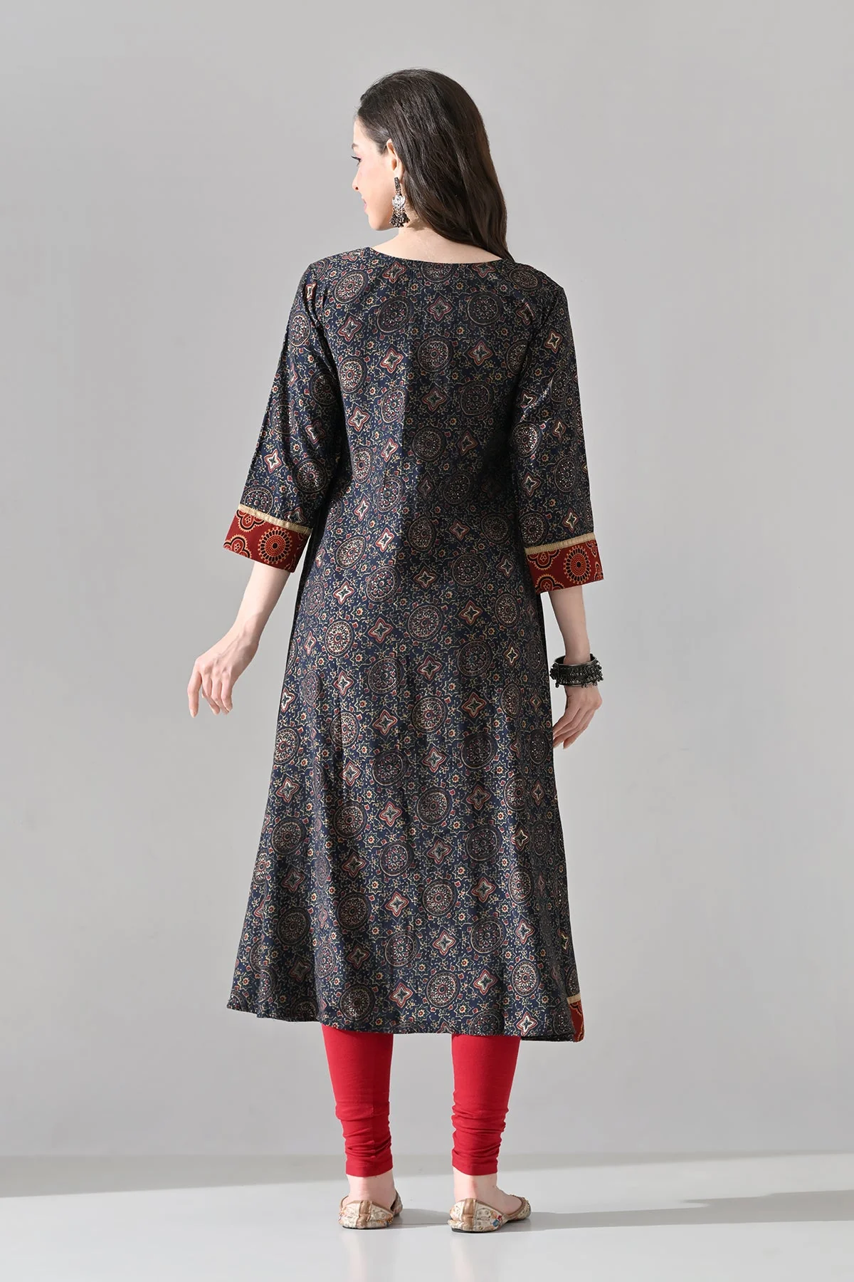 Blue Printed A-line Kurta - Image 6