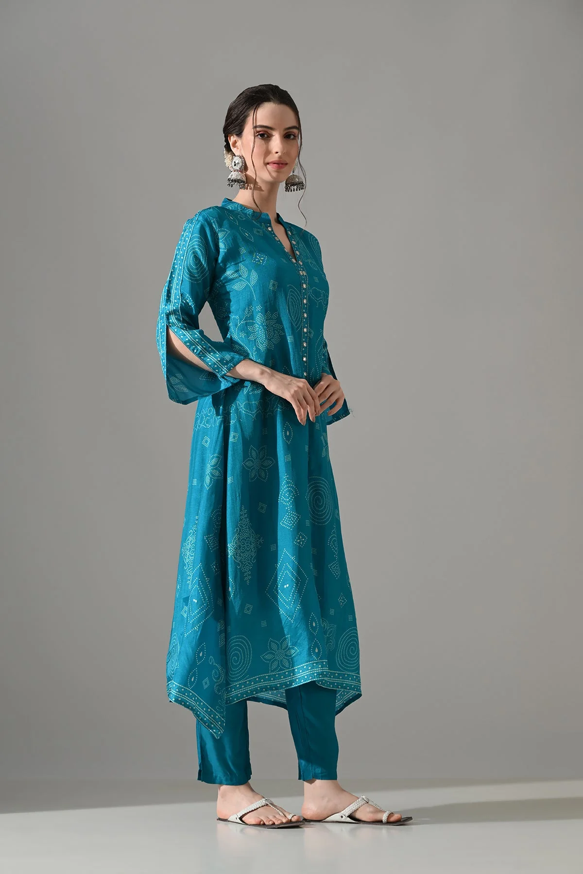 Blue Printed A-Line Kurta 2 Pcs Set - Image 2