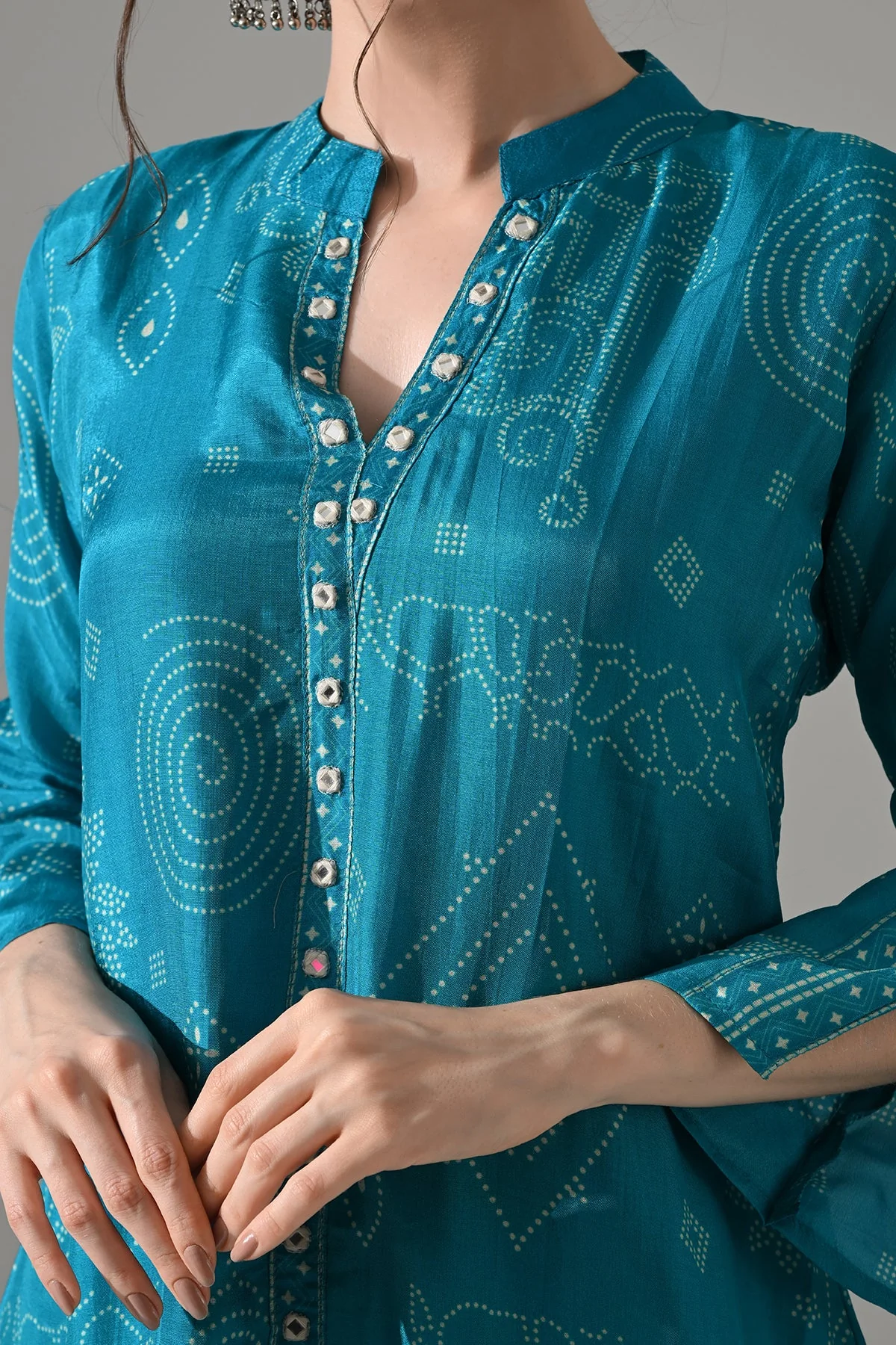 Blue Printed A-Line Kurta 2 Pcs Set - Image 4