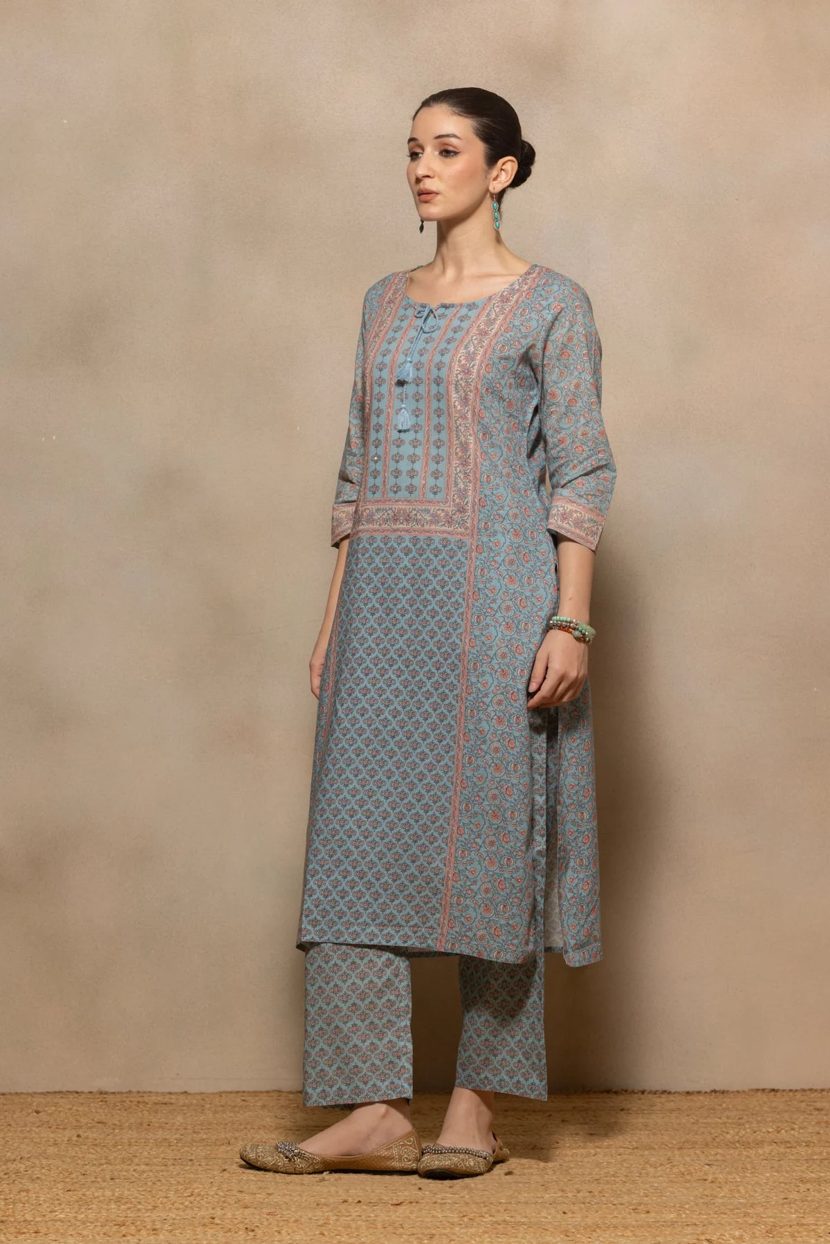 Blue Printed Kurta 2 Pcs Set - Image 2