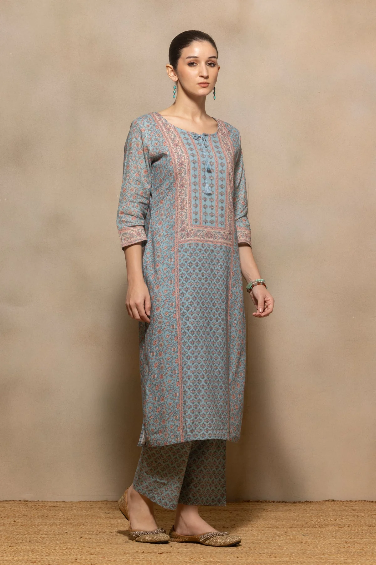 Blue Printed Kurta 2 Pcs Set - Image 3