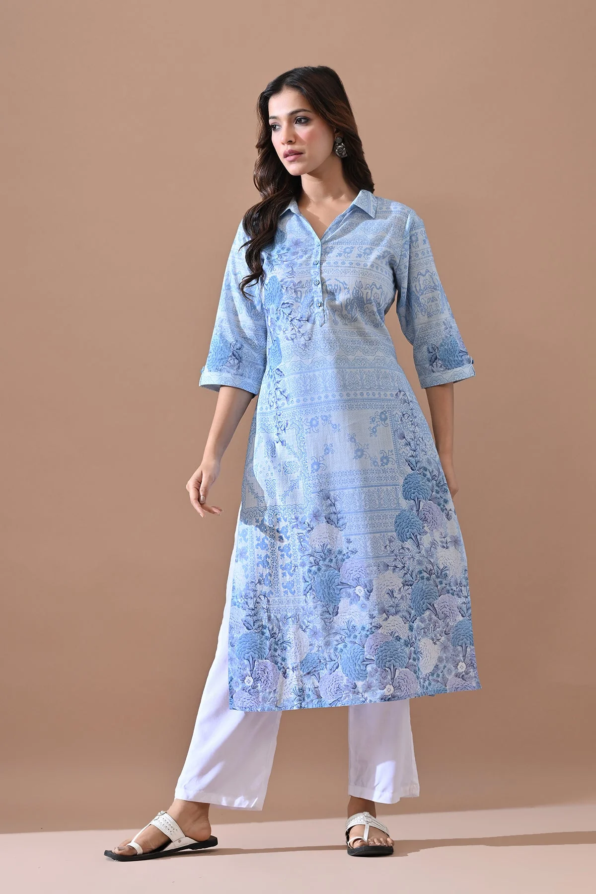 Blue Printed Kurta - Image 3