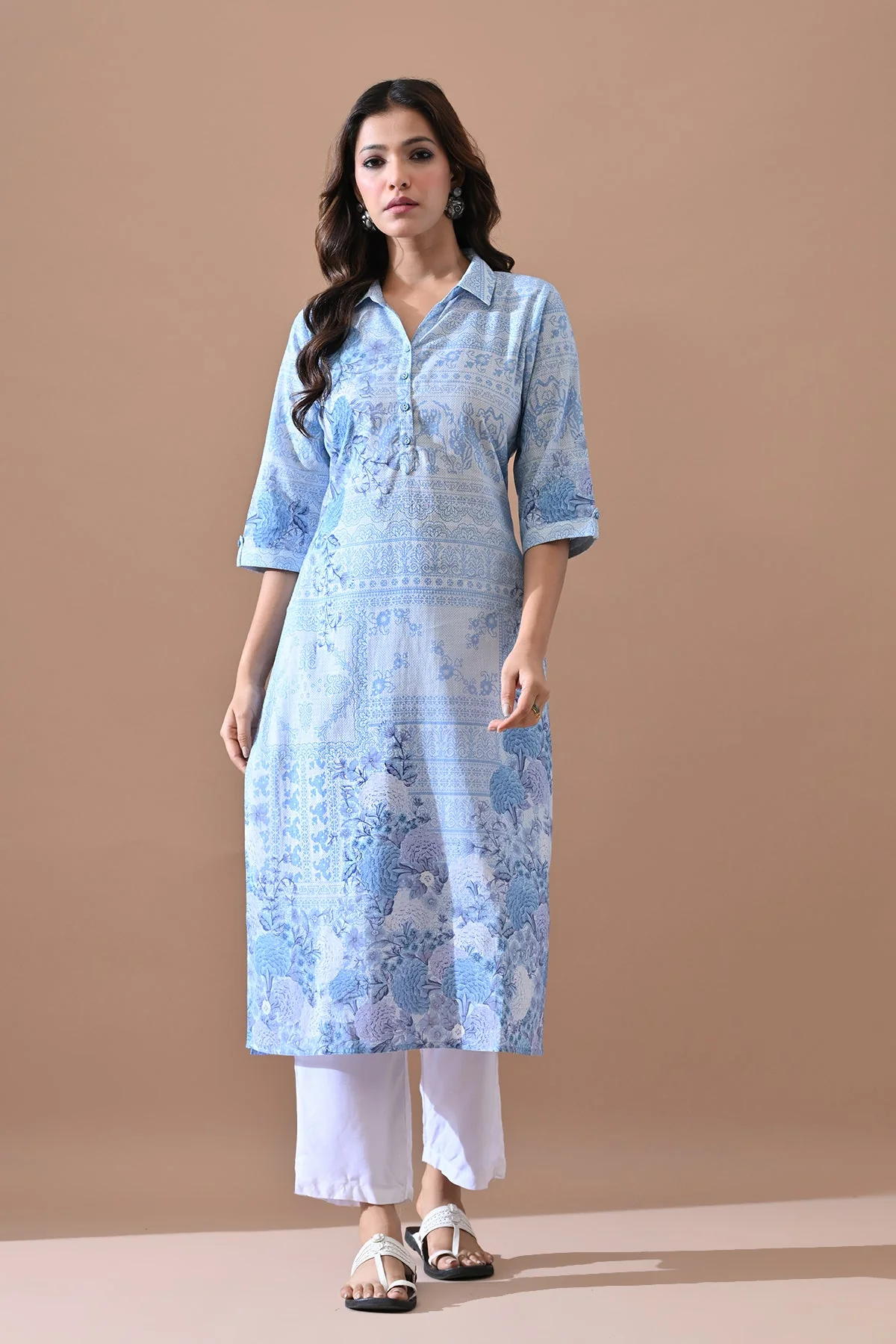 Blue Printed Kurta - Image 6