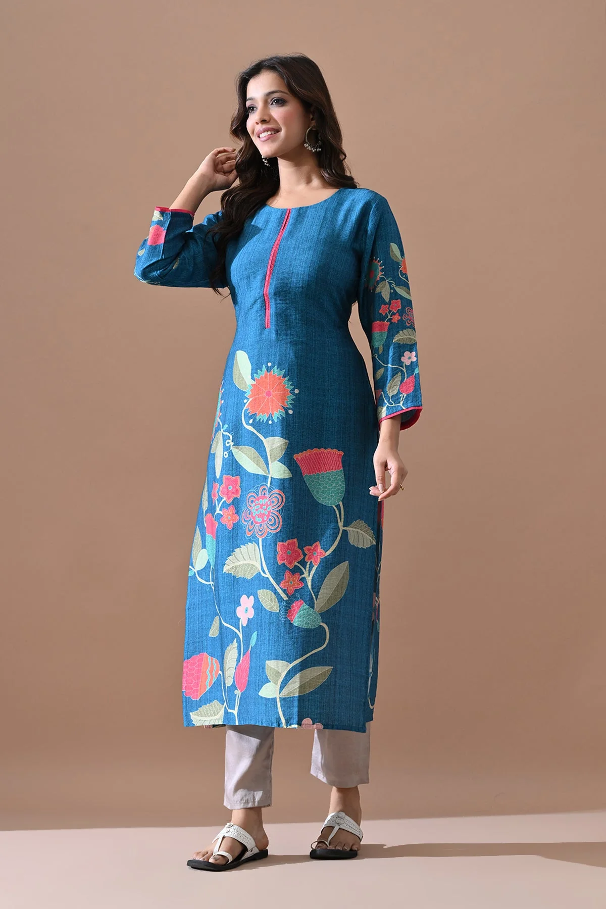 Blue Printed Kurta - Image 3