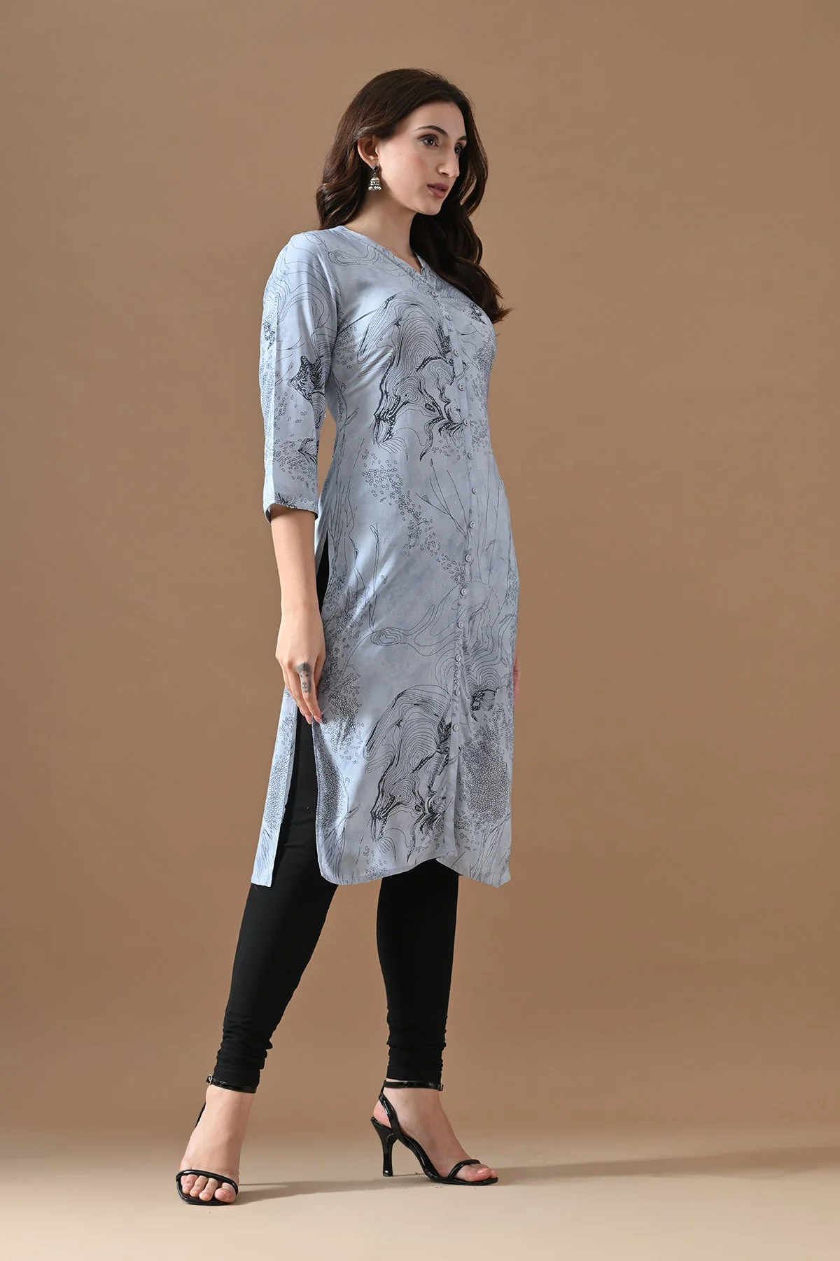 Blue Printed Kurta - Image 3