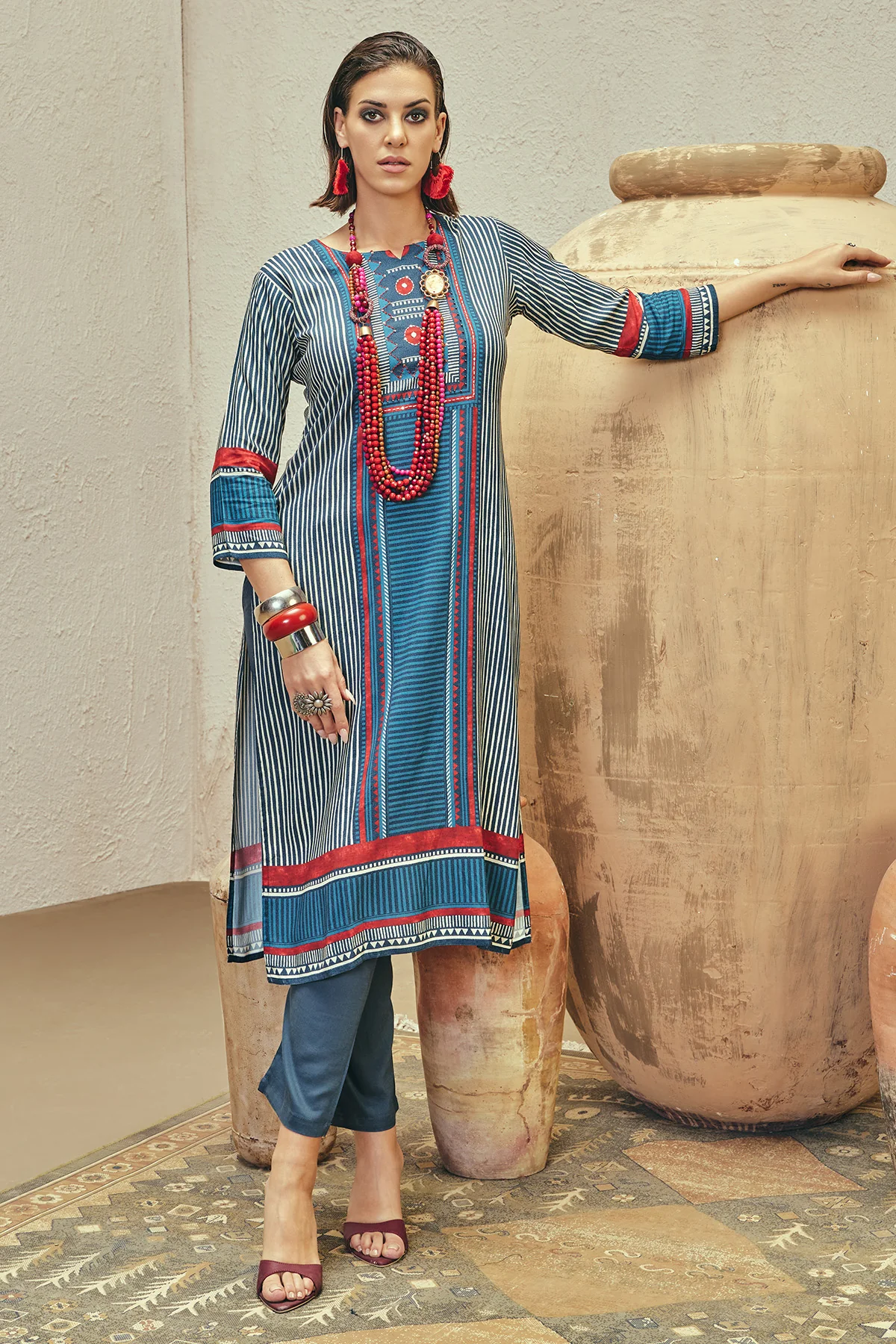 Blue Printed Kurta - Image 4