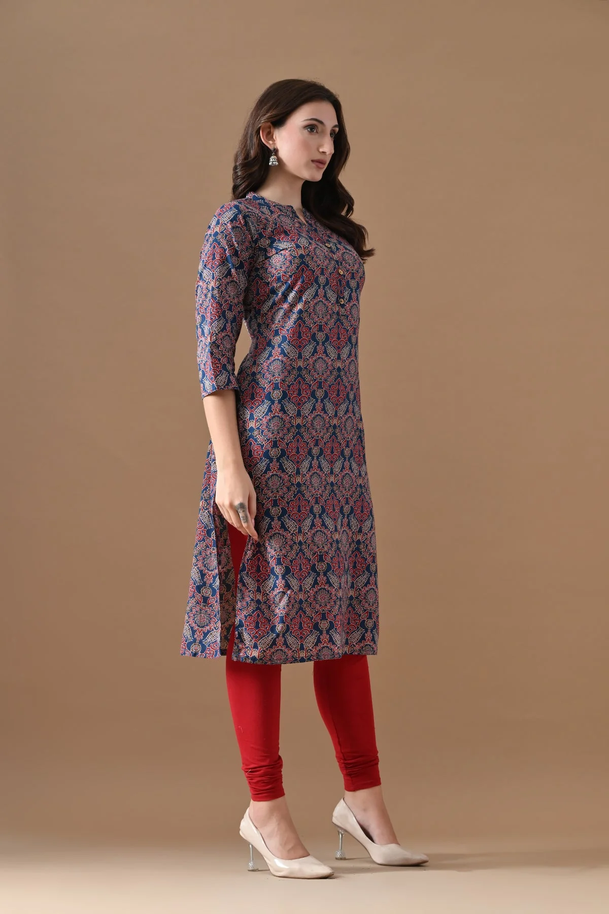 Blue Printed Kurta - Image 3