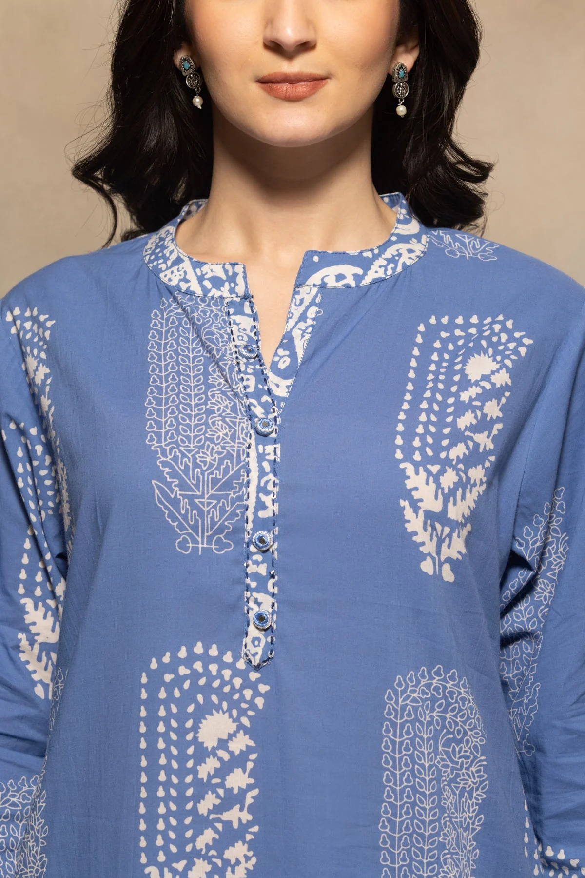 Blue Printed Kurta 3 Pcs Set - Image 4
