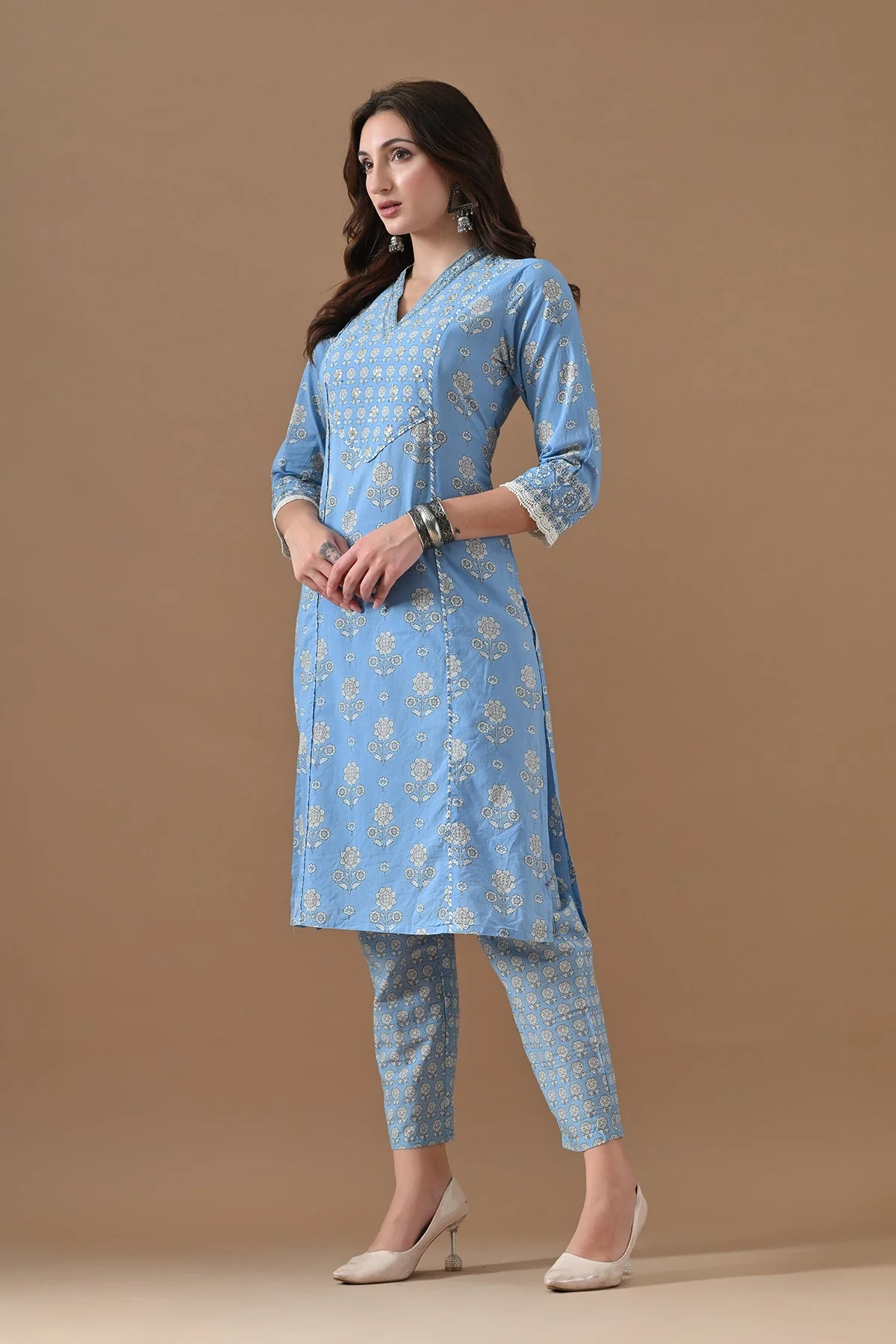 Blue Printed Kurta 2 Pcs Set - Image 2