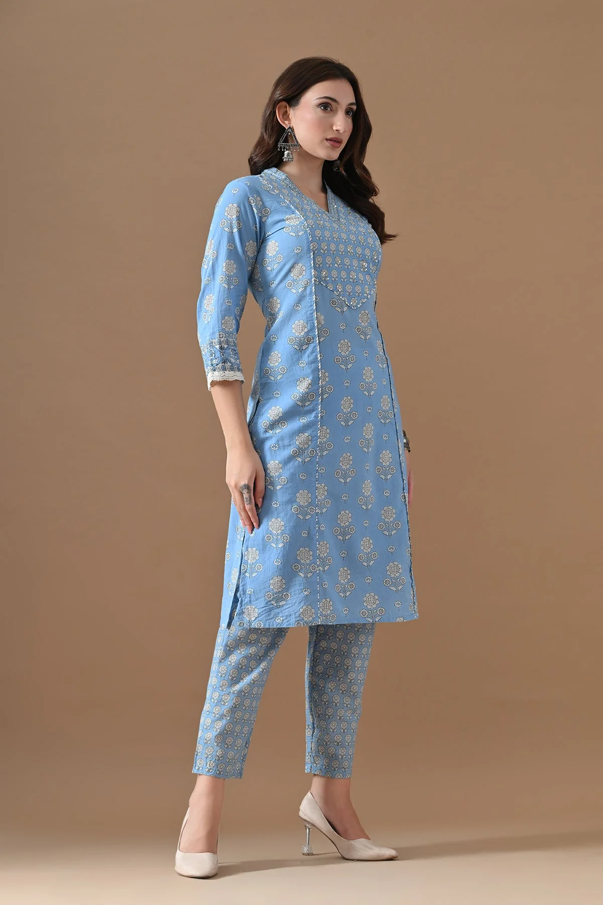 Blue Printed Kurta 2 Pcs Set - Image 3