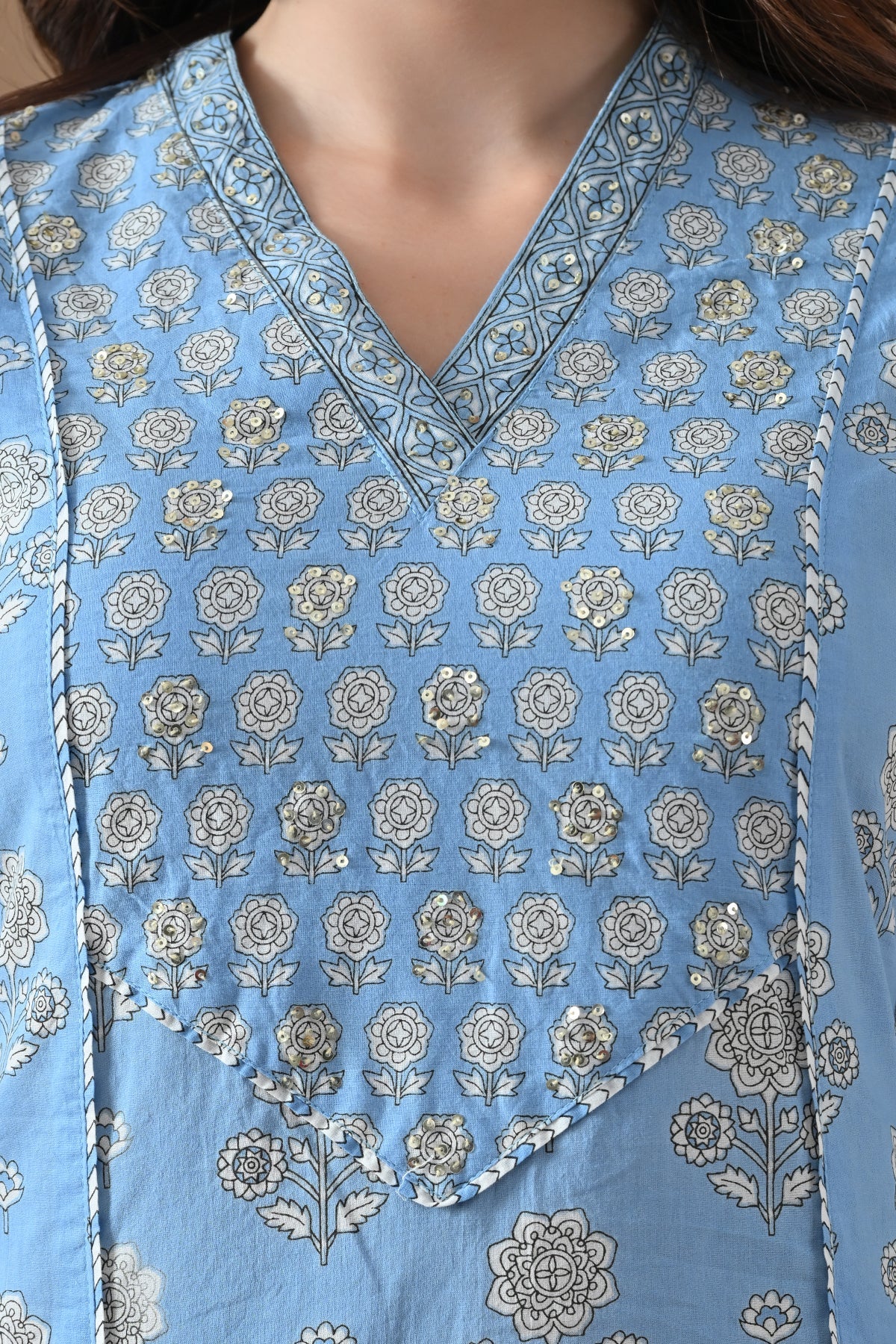 Blue Printed Kurta 2 Pcs Set - Image 4