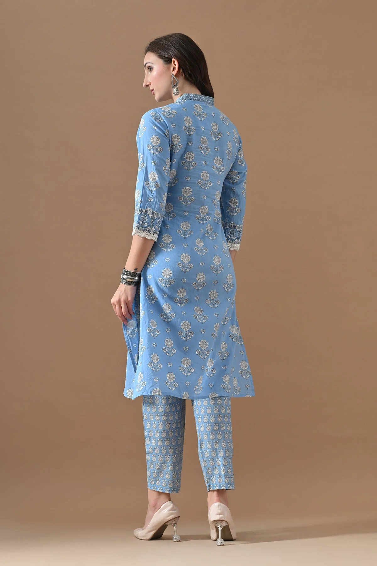 Blue Printed Kurta 2 Pcs Set - Image 5