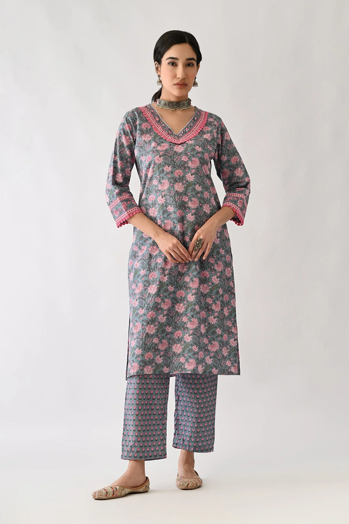 Blue Printed Kurta 2 Pcs Set