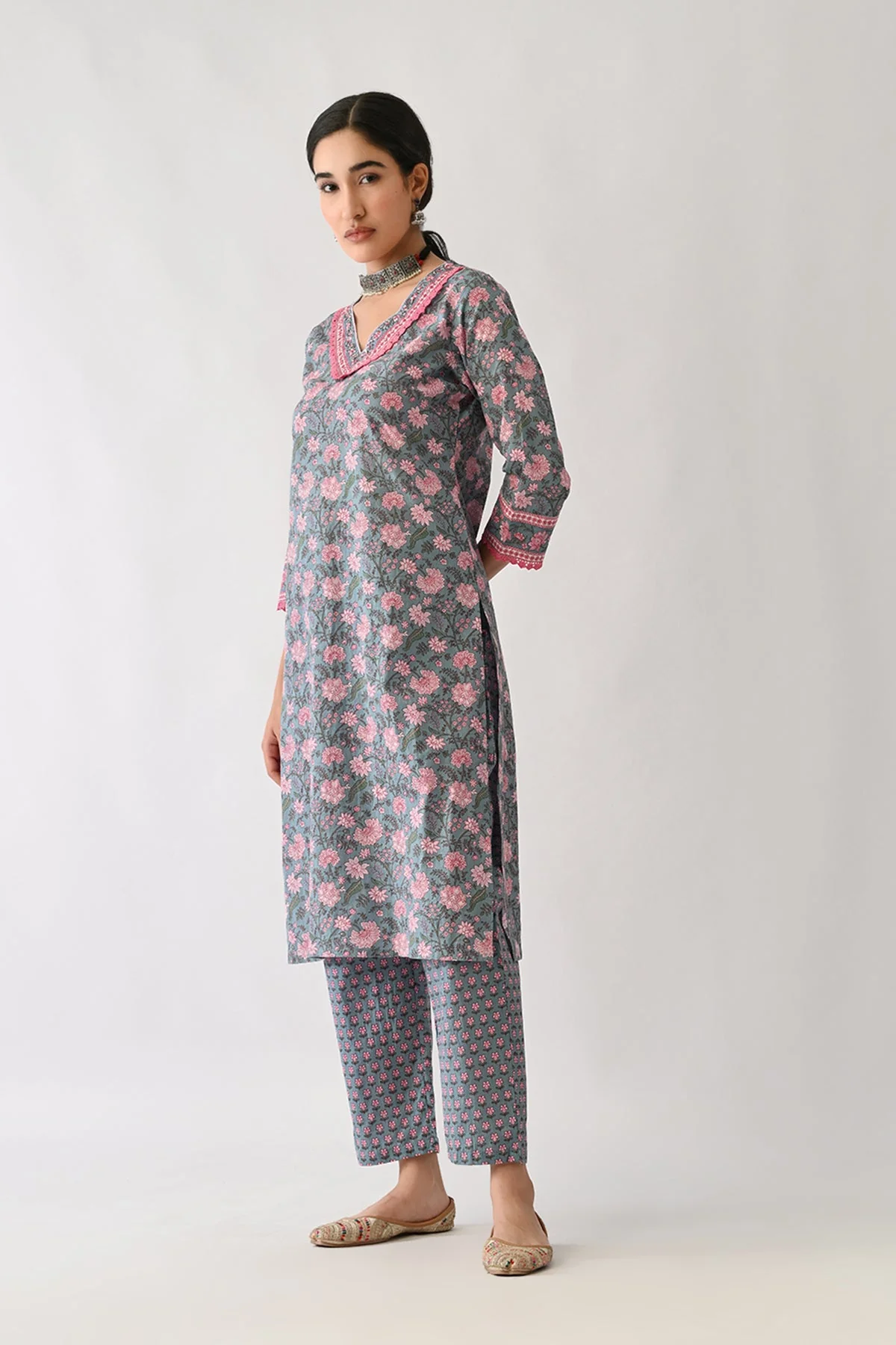 Blue Printed Kurta 2 Pcs Set - Image 2