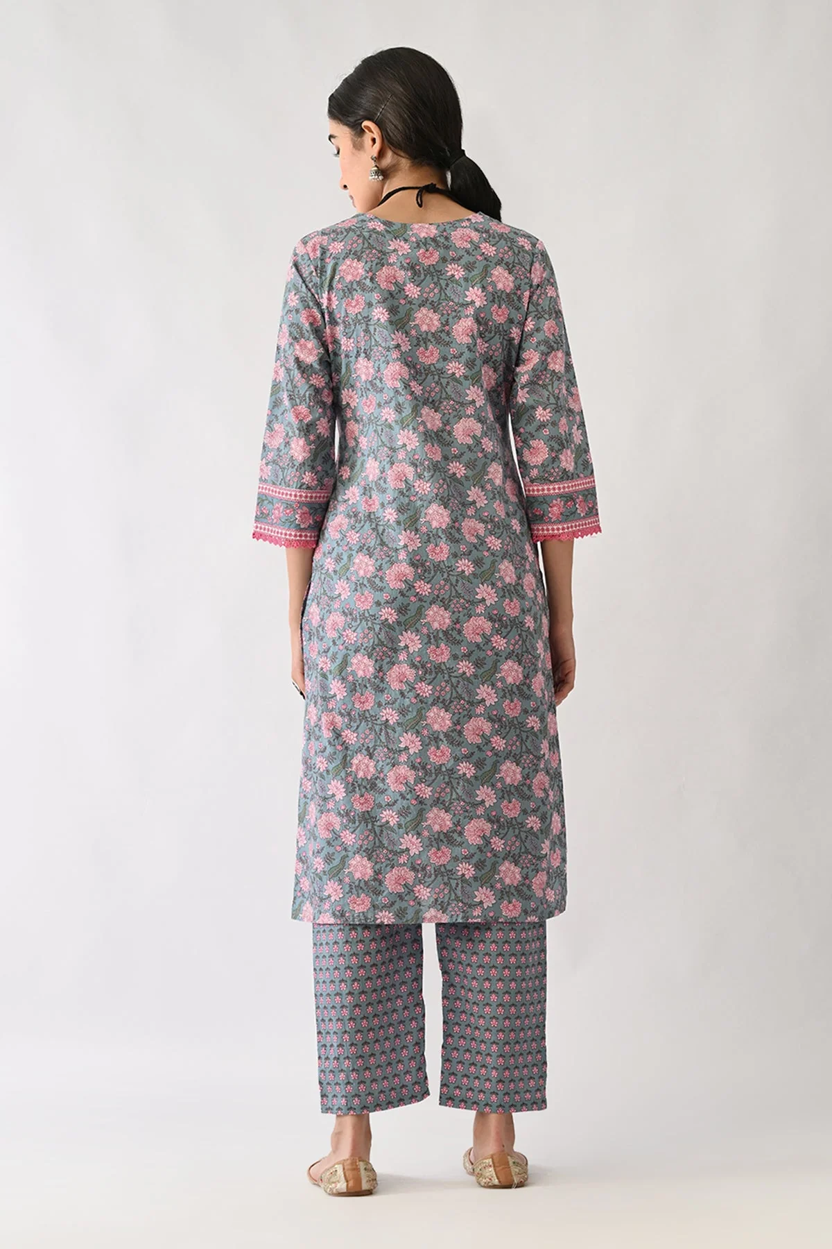 Blue Printed Kurta 2 Pcs Set - Image 5
