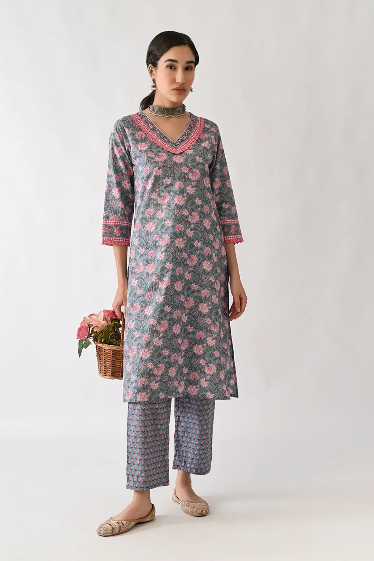 Blue Printed Kurta 2 Pcs Set - Image 7