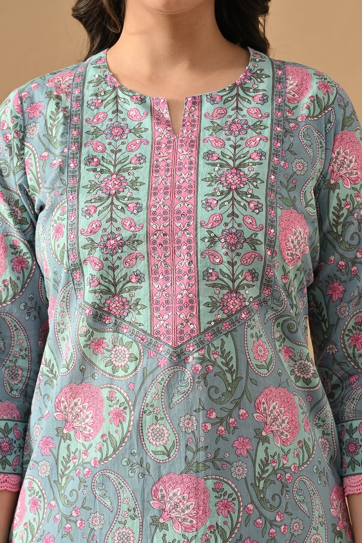Blue Printed Kurta 3 Pcs Set - Image 5