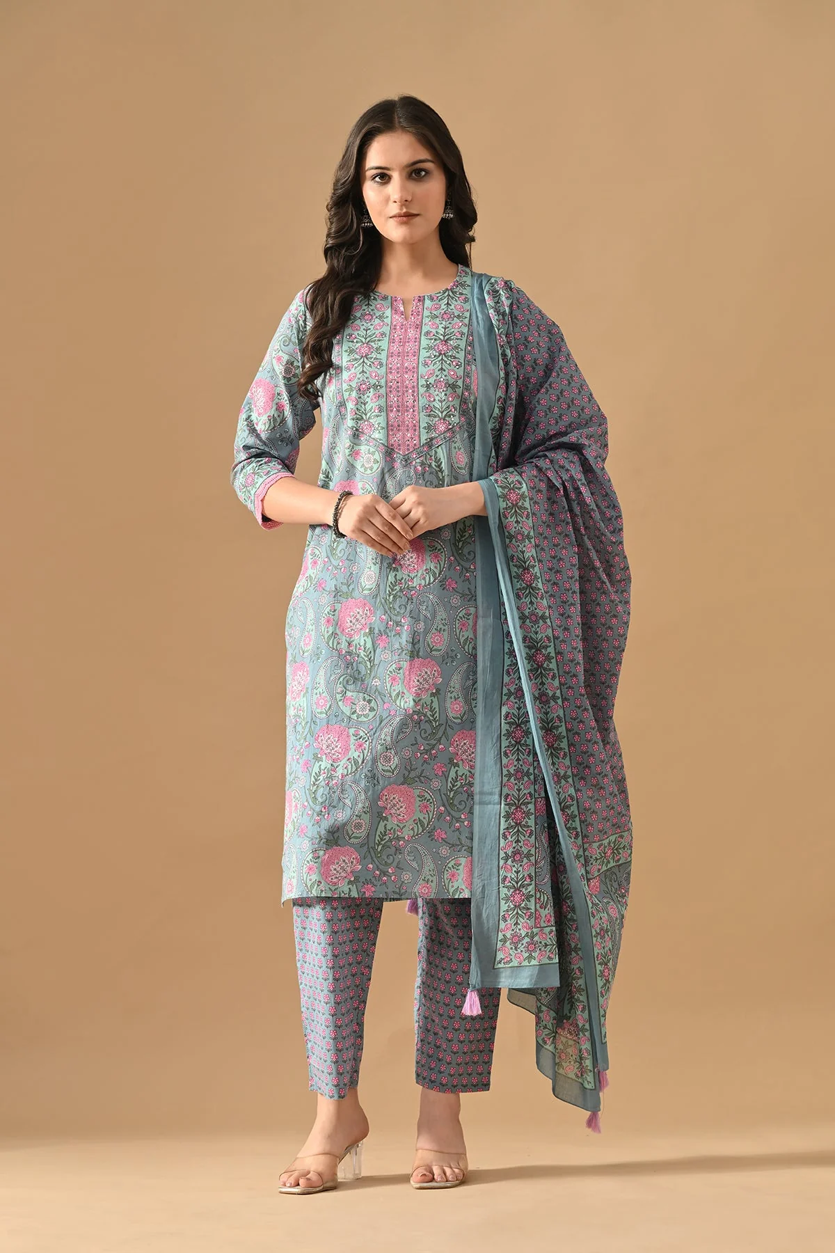 Blue Printed Kurta 3 Pcs Set - Image 7