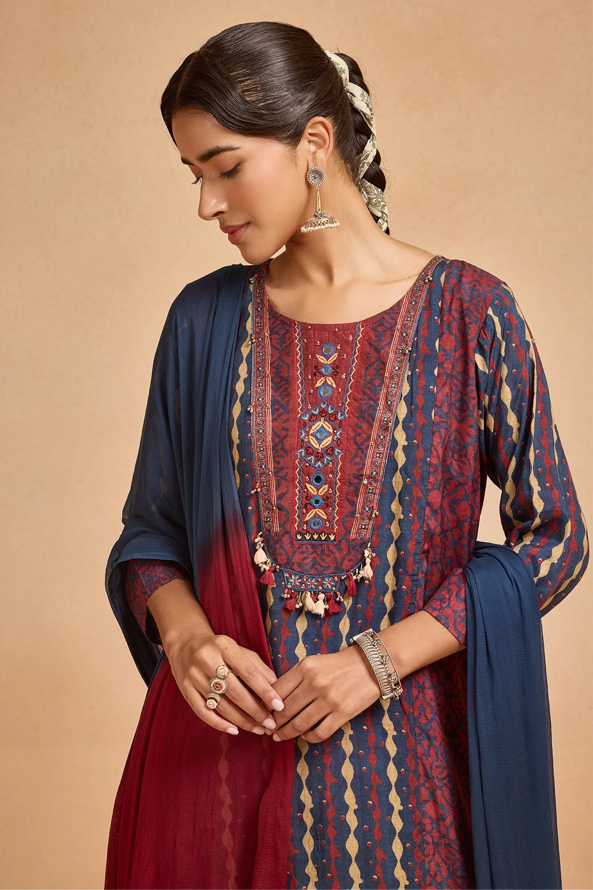 Blue Printed Kurta 3 Pcs Set - Image 3