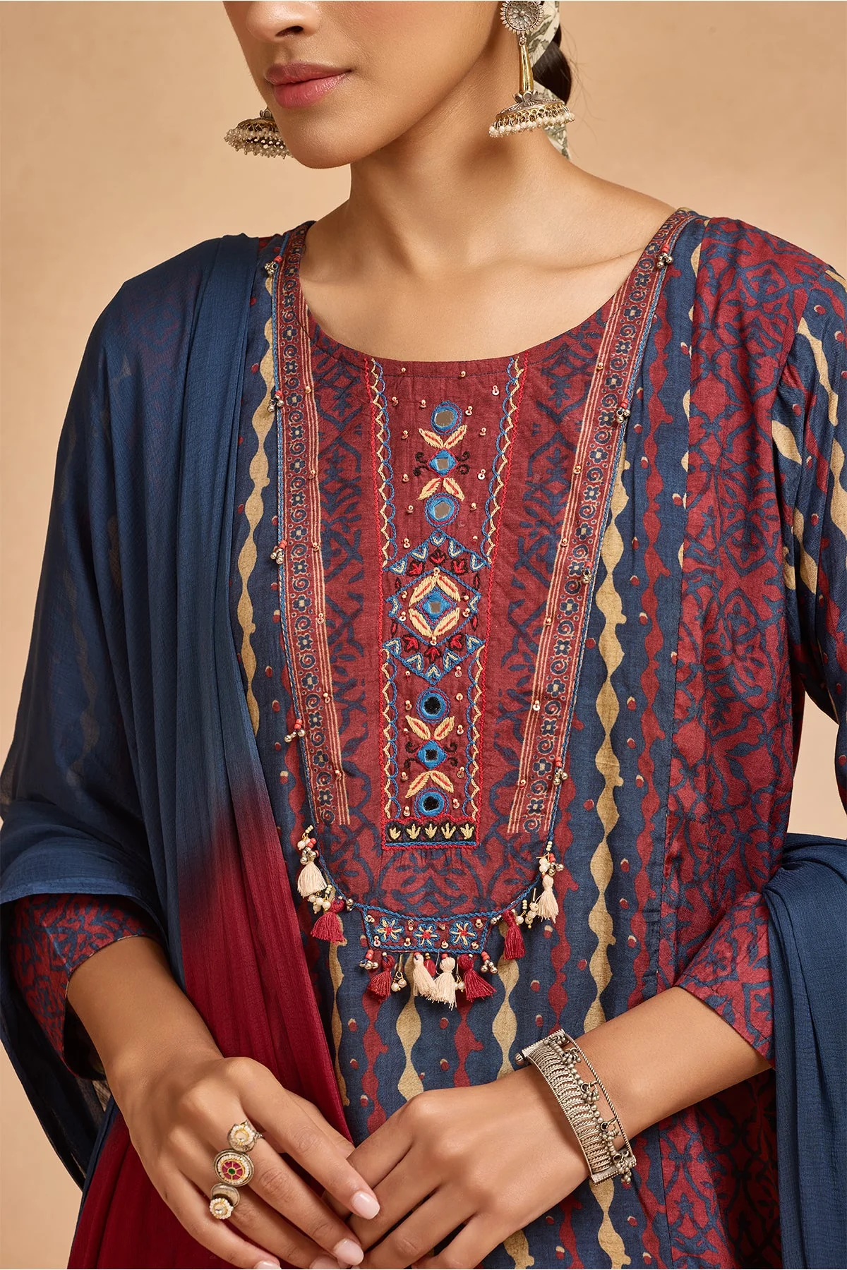 Blue Printed Kurta 3 Pcs Set - Image 4