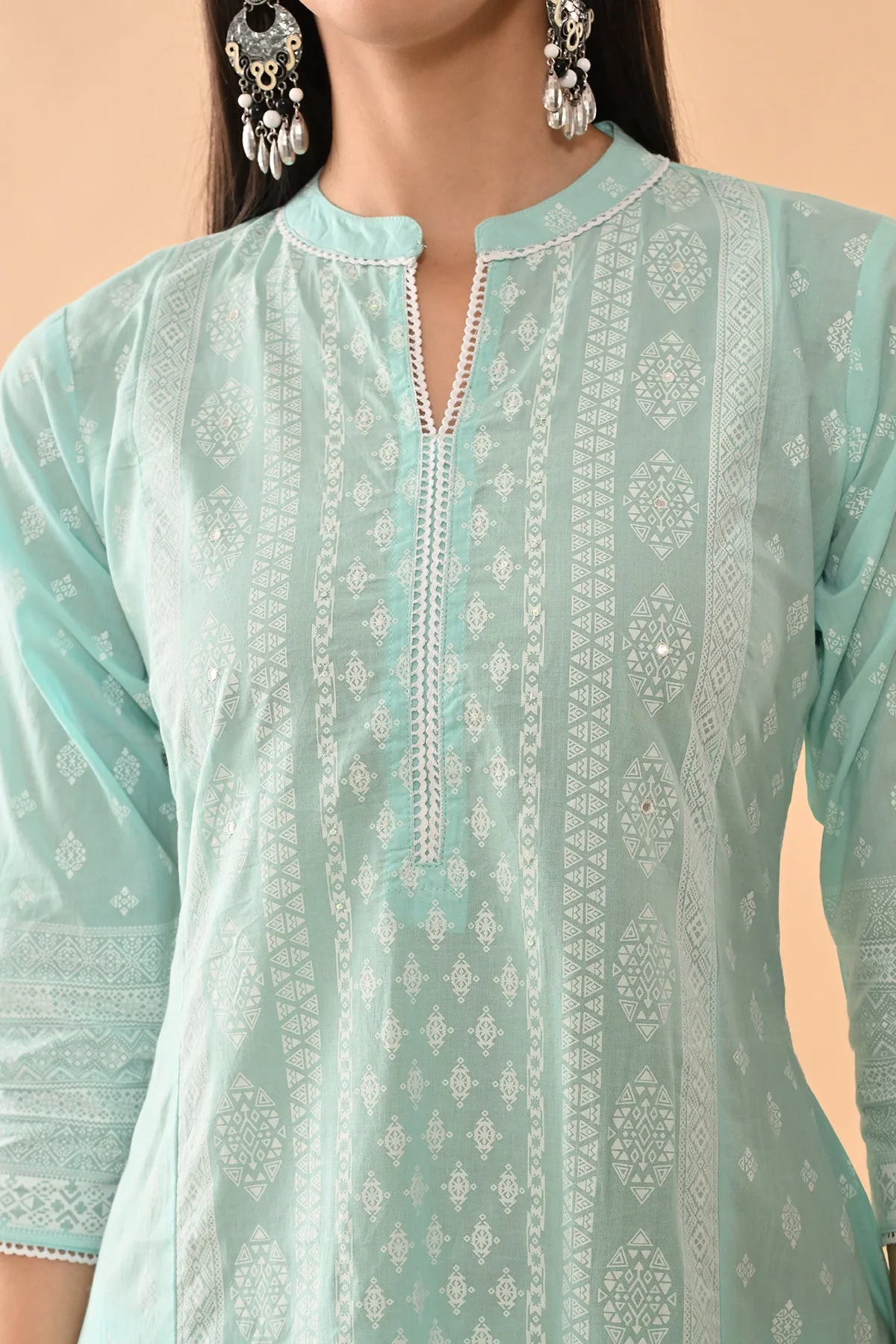 Blue Printed Kurta 3 Pcs Set - Image 4