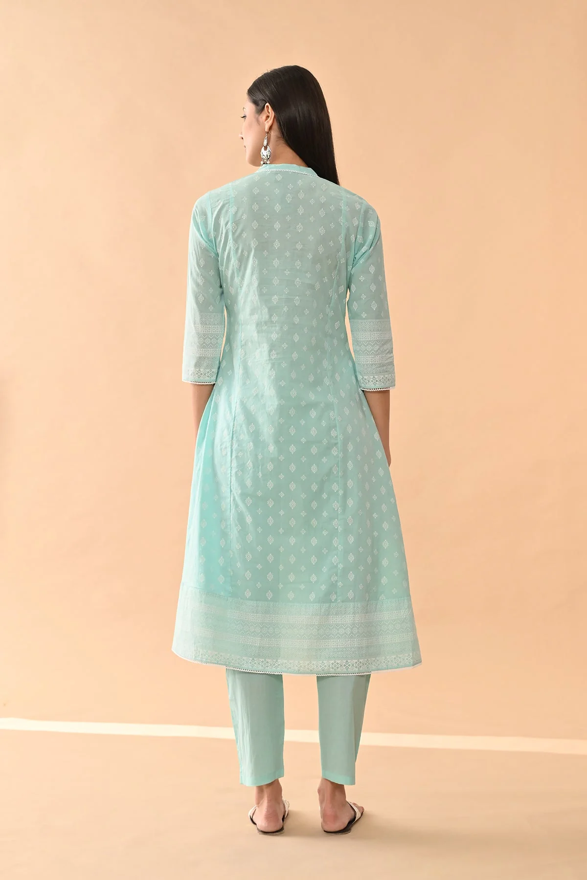 Blue Printed Kurta 3 Pcs Set - Image 5