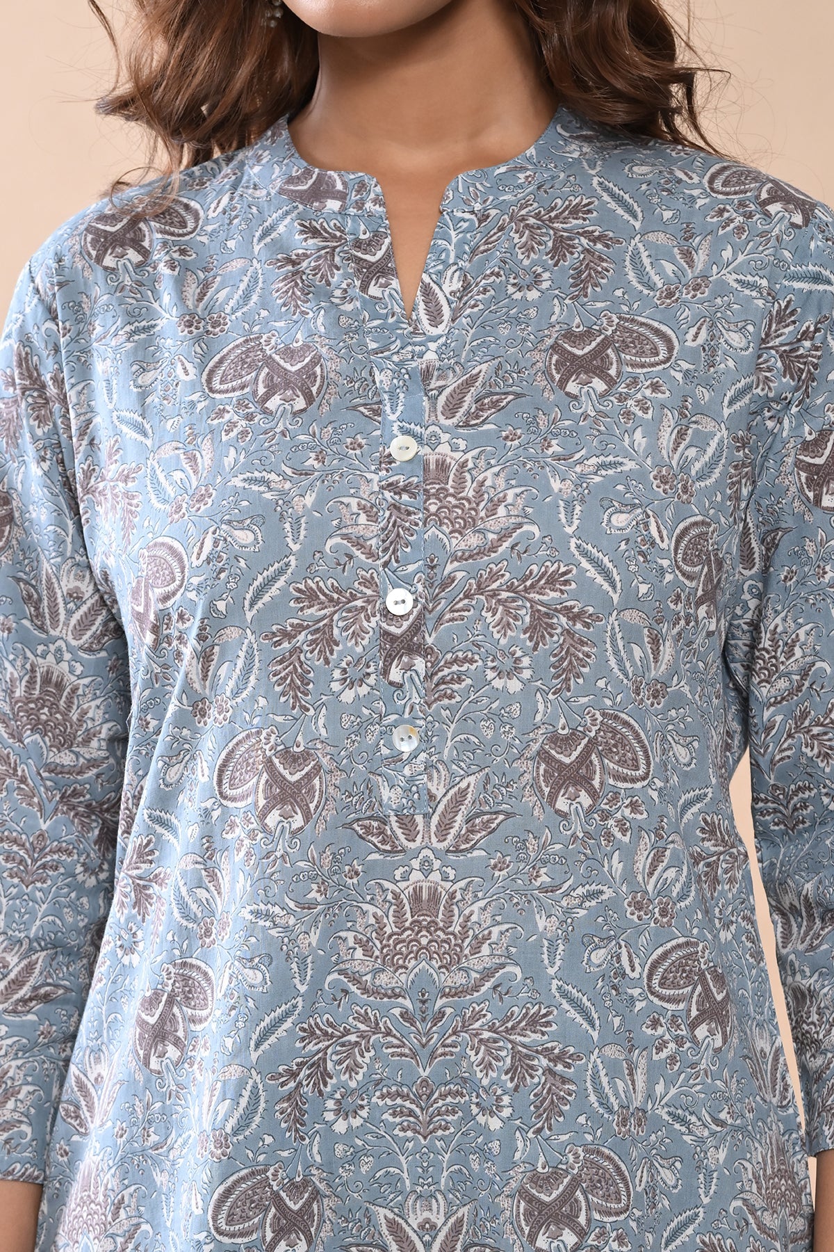 Blue Printed Kurta 3 Pcs Set - Image 5