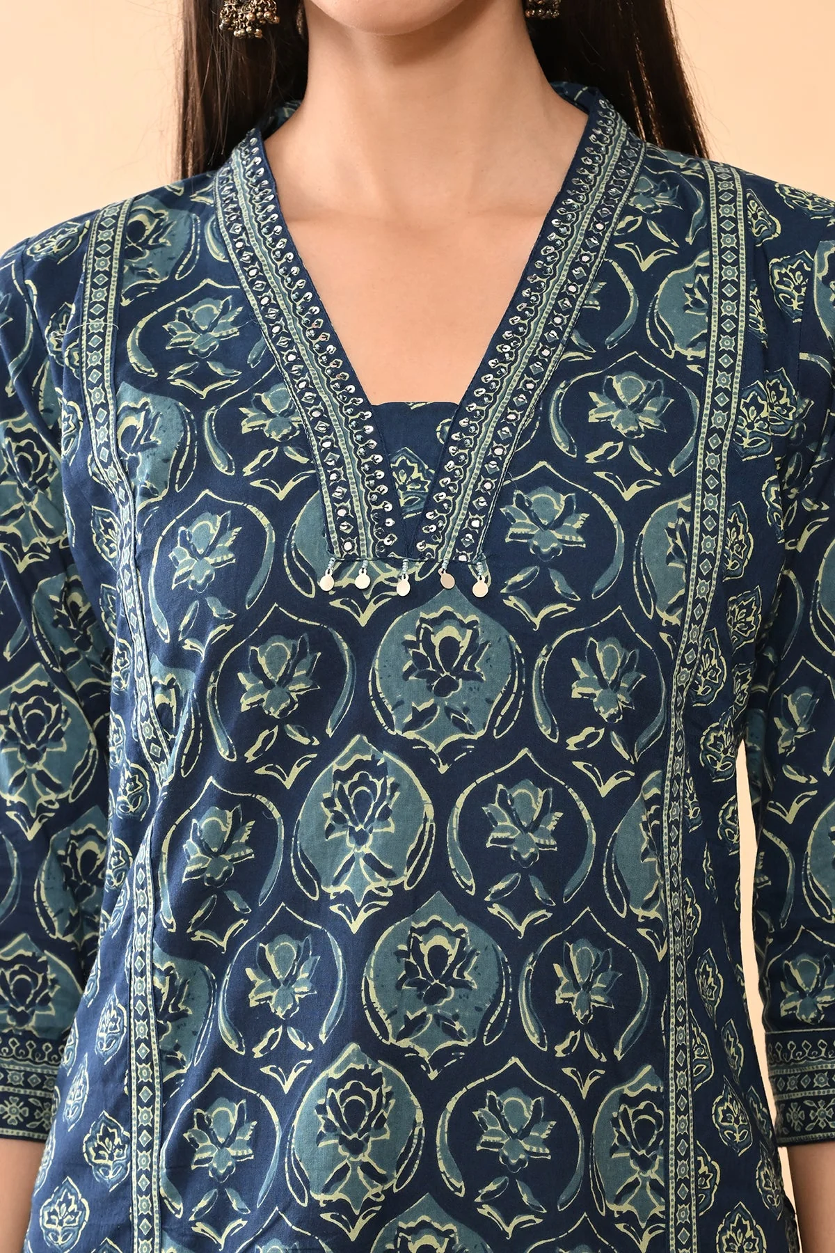 Blue Printed Kurta 3 Pcs Set - Image 5