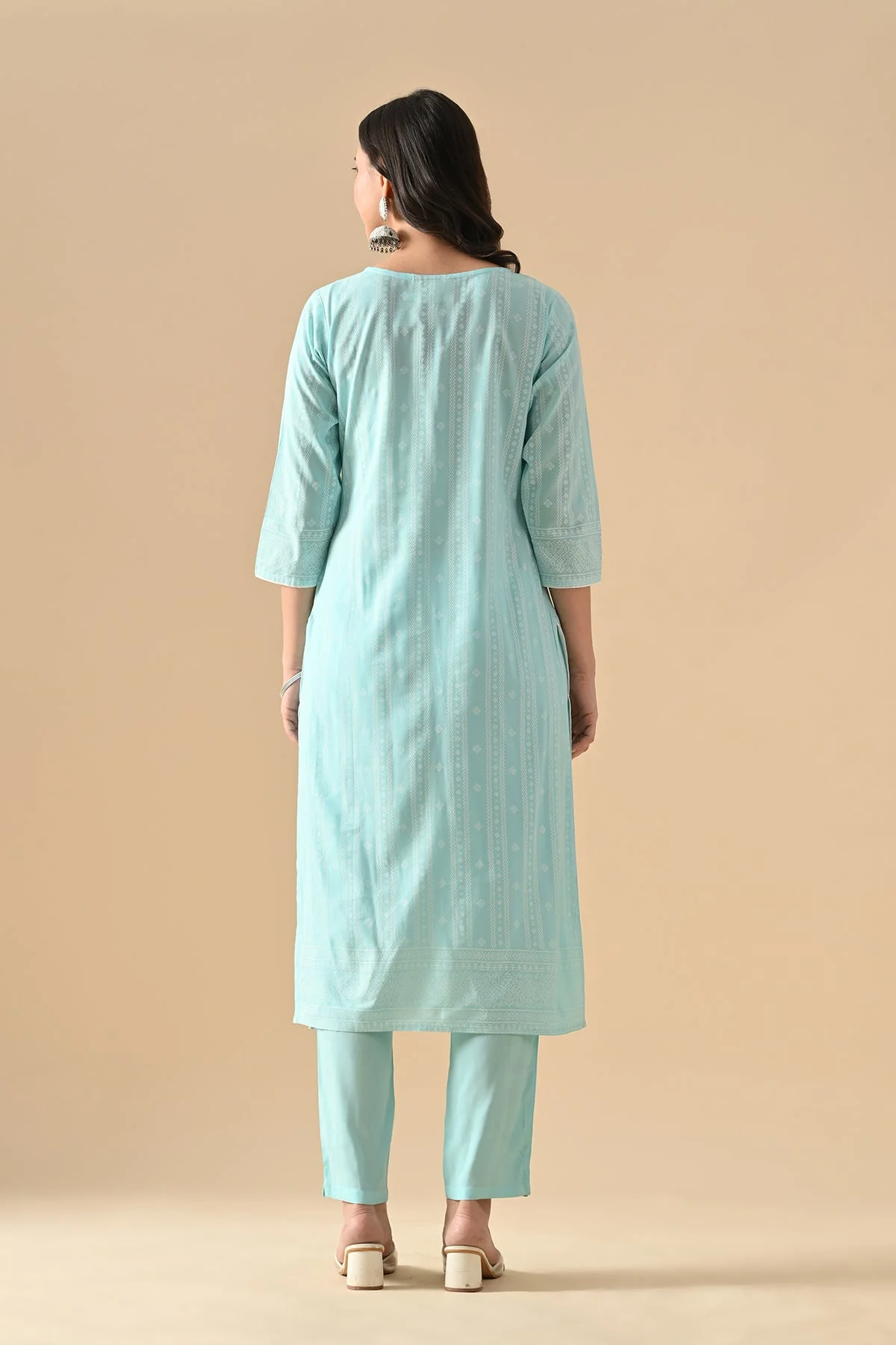 Blue Printed Kurta 3 Pcs Set - Image 6