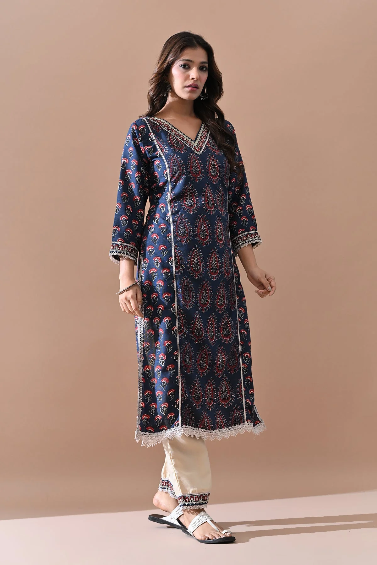 Blue Printed Kurta 2 Pcs Set - Image 3