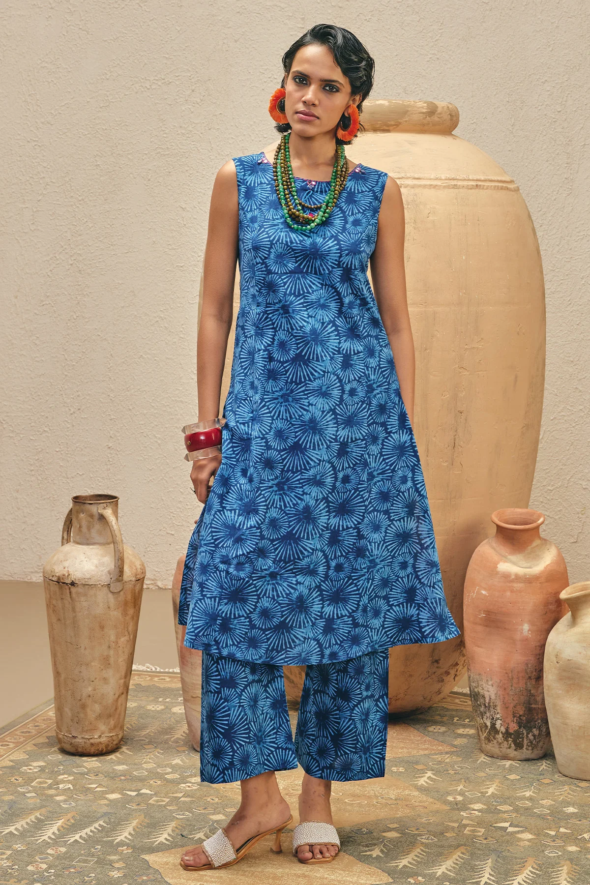 Blue Printed Kurta 2 Pcs Set - Image 2