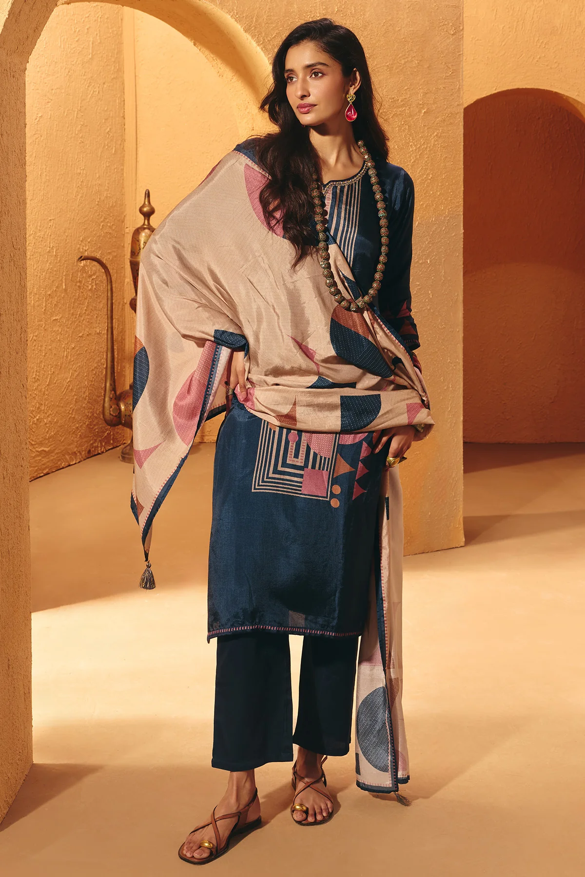 Blue Printed Kurta 3 Pcs Set