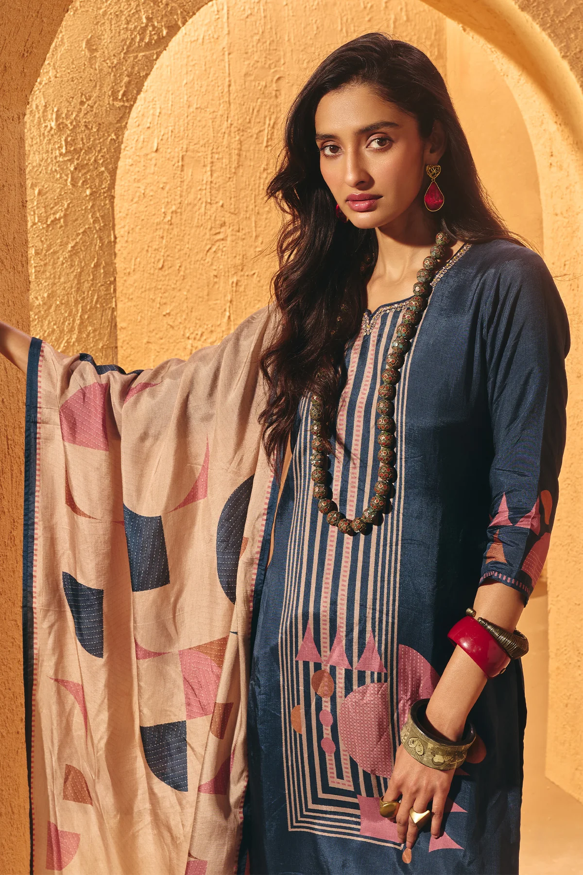 Blue Printed Kurta 3 Pcs Set - Image 3