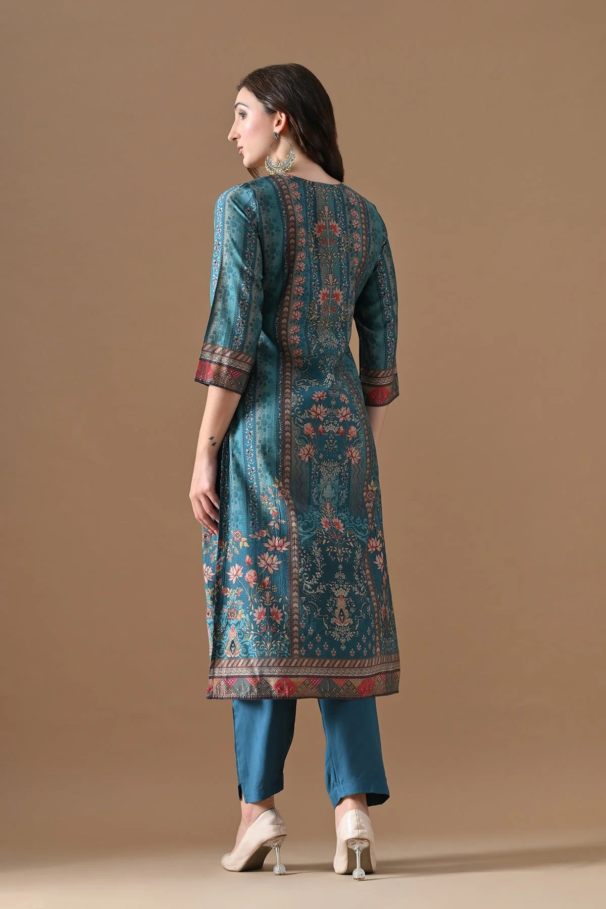Blue Printed Kurta 3 Pcs Set - Image 5