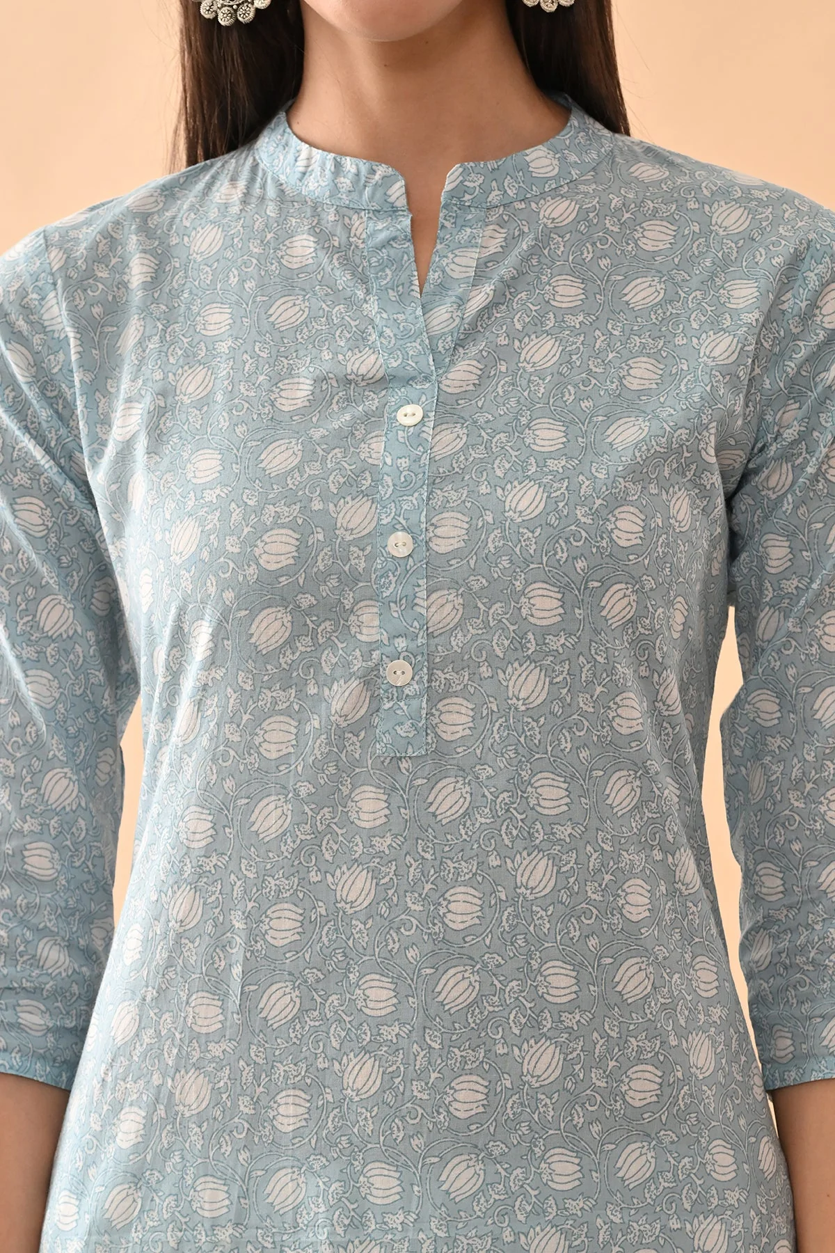 Blue Printed Straight Kurta - Image 5