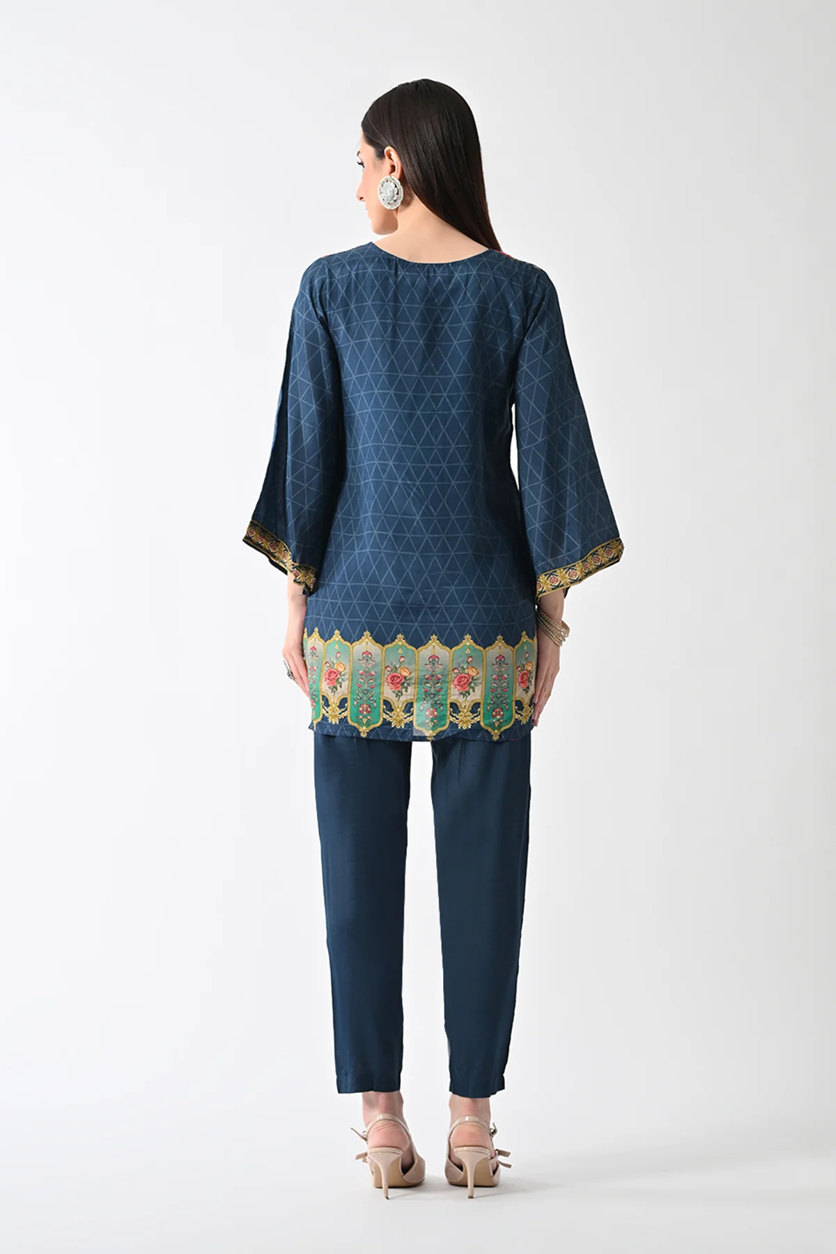 Blue Printed Straight Kurta 2 Pcs Set - Image 5