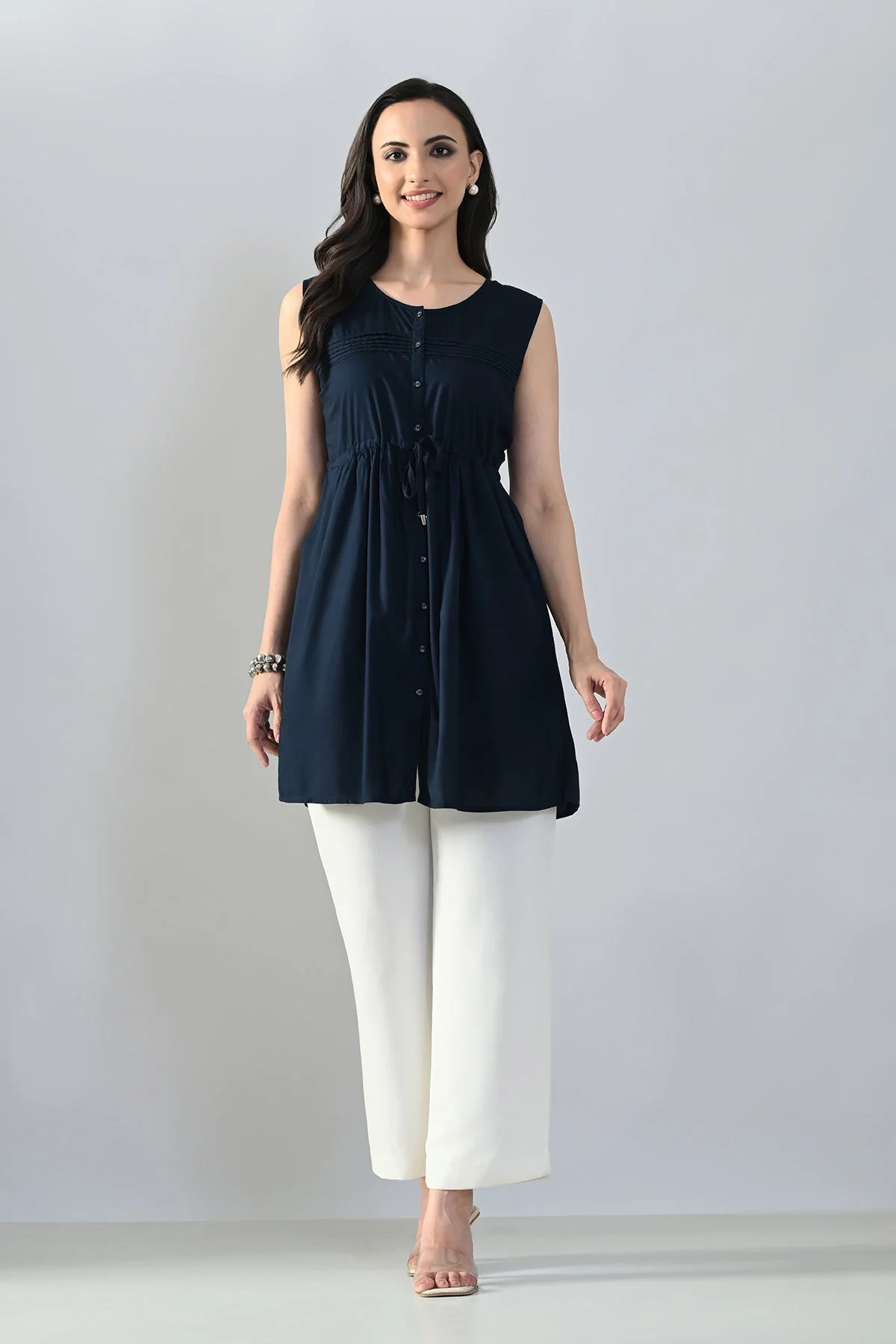Blue Solid Flared Top